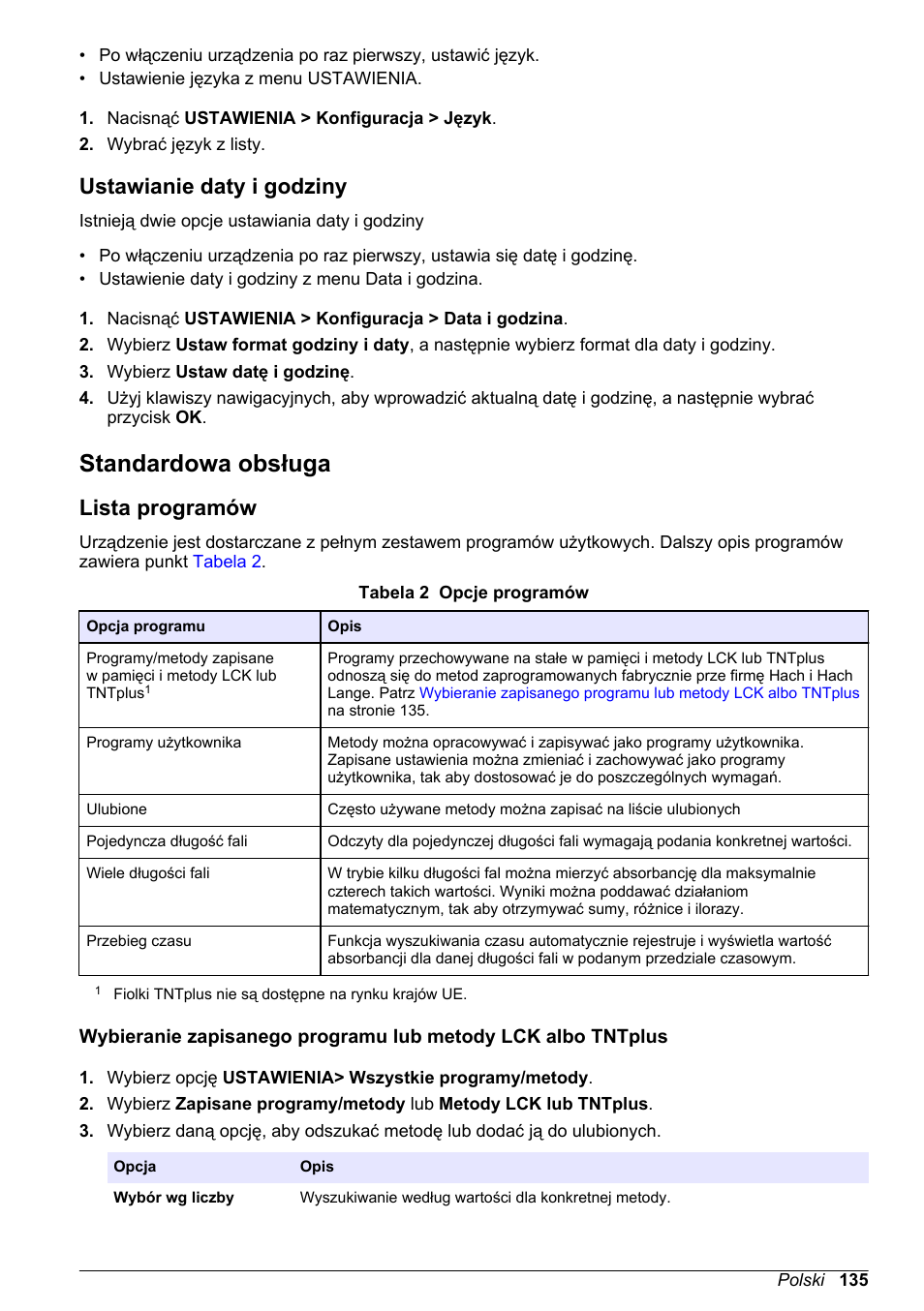 Ustawianie daty i godziny, Standardowa obsługa, Lista programów | Na stronie | Hach-Lange DR1900 Basic User Manual User Manual | Page 135 / 318