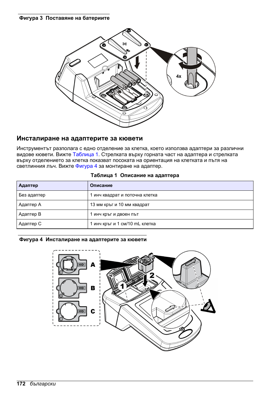 Инсталиране на адаптерите за кювети | Hach-Lange DR1900 Basic User Manual User Manual | Page 172 / 318