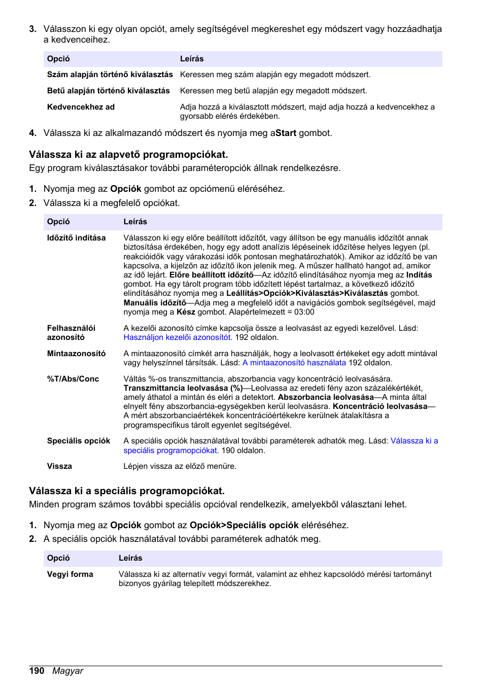 Válassza ki az alapvető programopciókat, Válassza ki a speciális programopciókat | Hach-Lange DR1900 Basic User Manual User Manual | Page 190 / 318