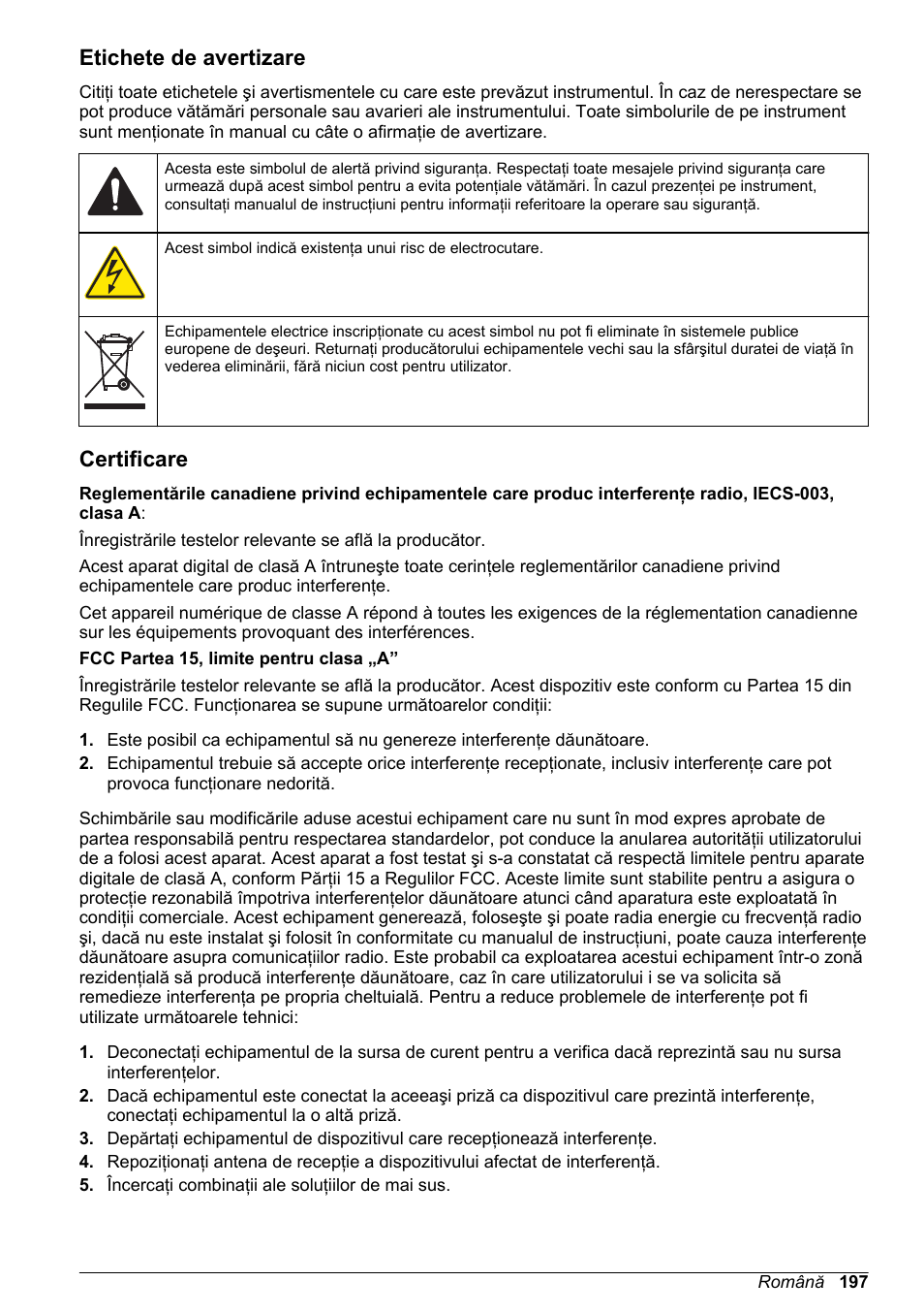 Etichete de avertizare, Certificare | Hach-Lange DR1900 Basic User Manual User Manual | Page 197 / 318