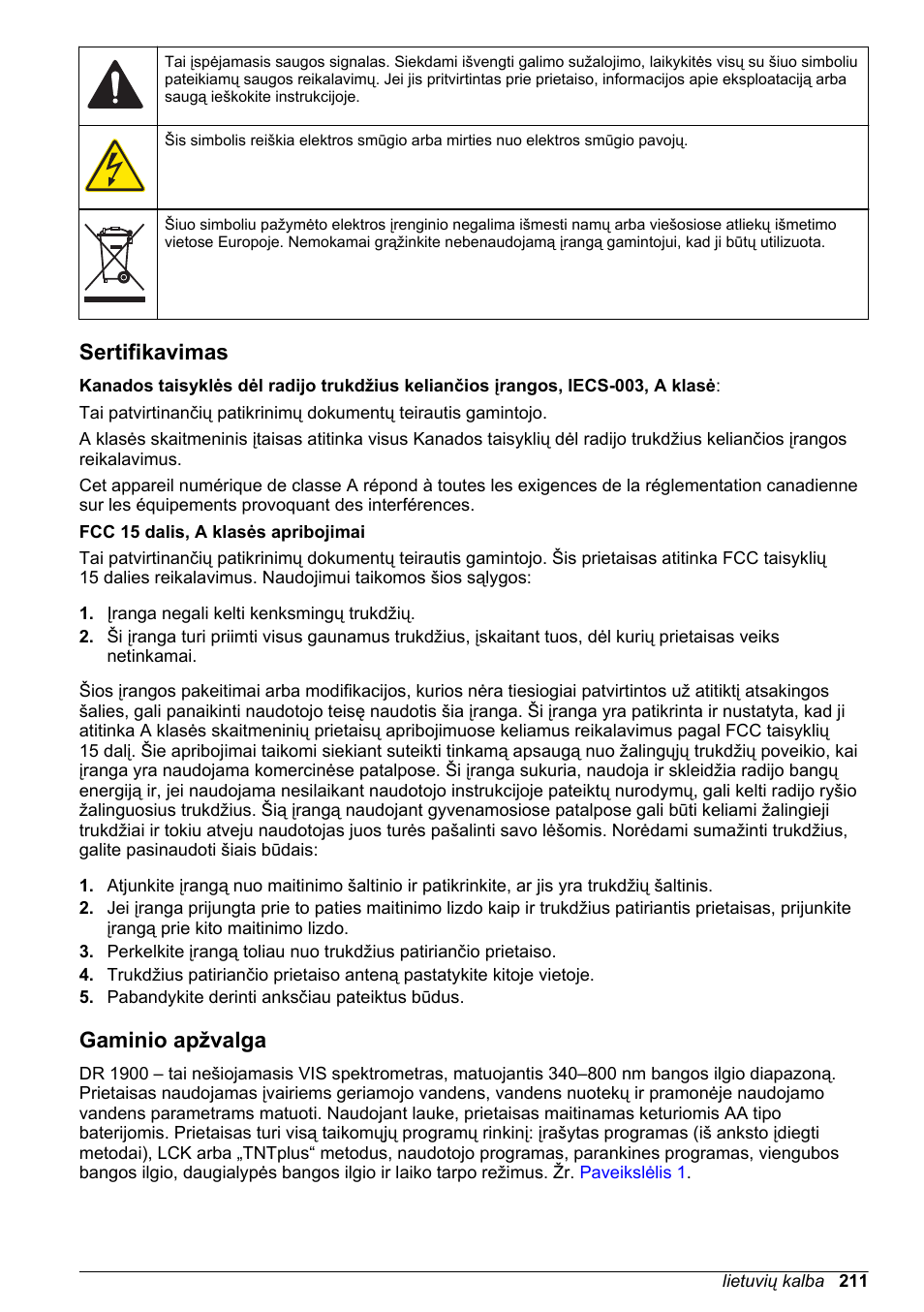 Sertifikavimas, Gaminio apžvalga | Hach-Lange DR1900 Basic User Manual User Manual | Page 211 / 318