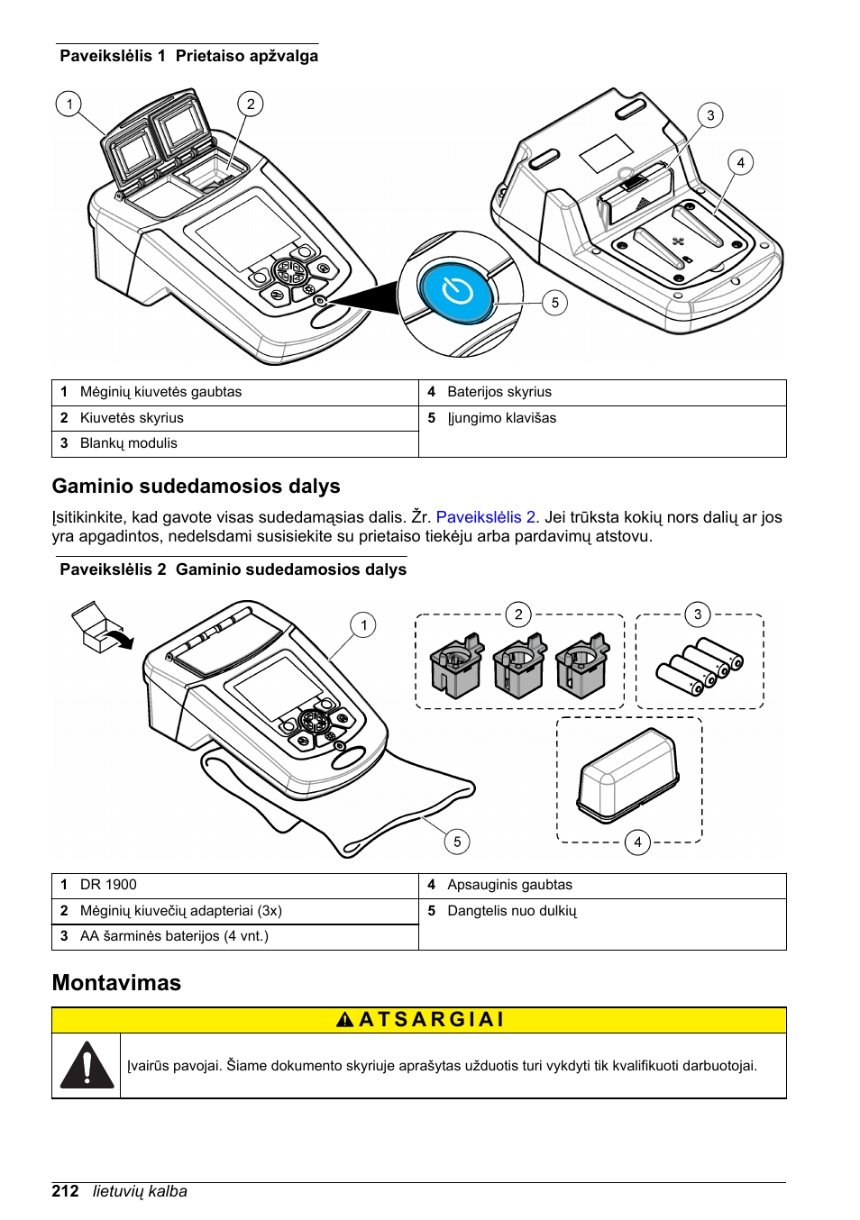 Gaminio sudedamosios dalys, Montavimas, Puslapyje | Hach-Lange DR1900 Basic User Manual User Manual | Page 212 / 318