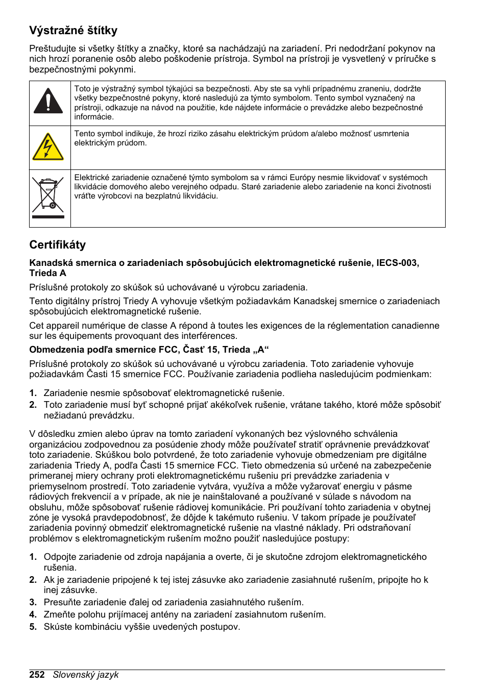 Výstražné štítky, Certifikáty | Hach-Lange DR1900 Basic User Manual User Manual | Page 252 / 318