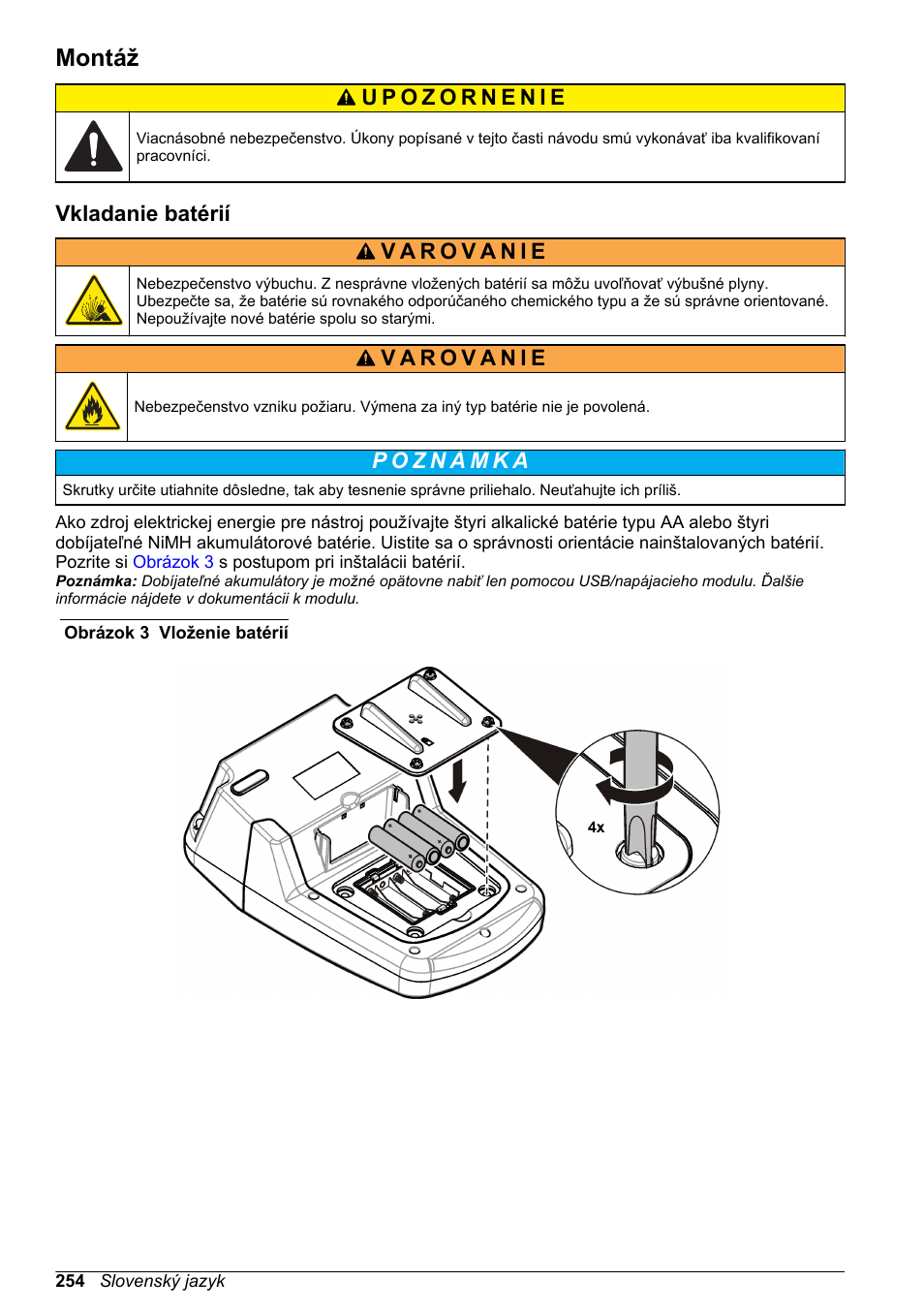 Montáž, Vkladanie batérií | Hach-Lange DR1900 Basic User Manual User Manual | Page 254 / 318