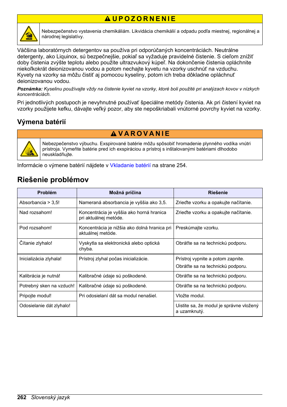 Výmena batérií, Riešenie problémov | Hach-Lange DR1900 Basic User Manual User Manual | Page 262 / 318