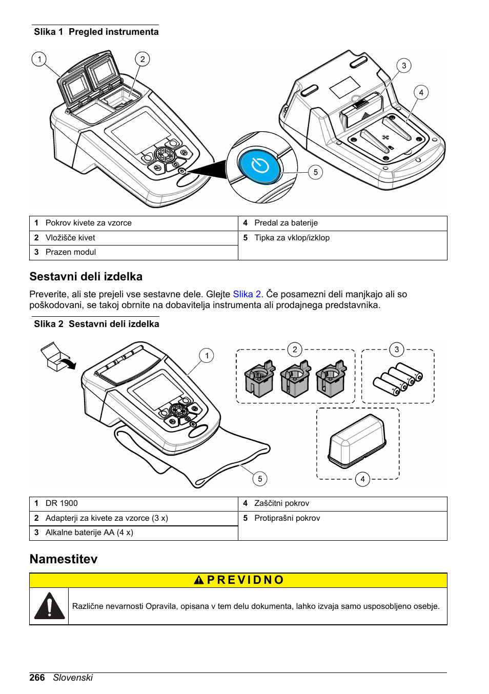 Sestavni deli izdelka, Namestitev, Na strani 266 | Hach-Lange DR1900 Basic User Manual User Manual | Page 266 / 318