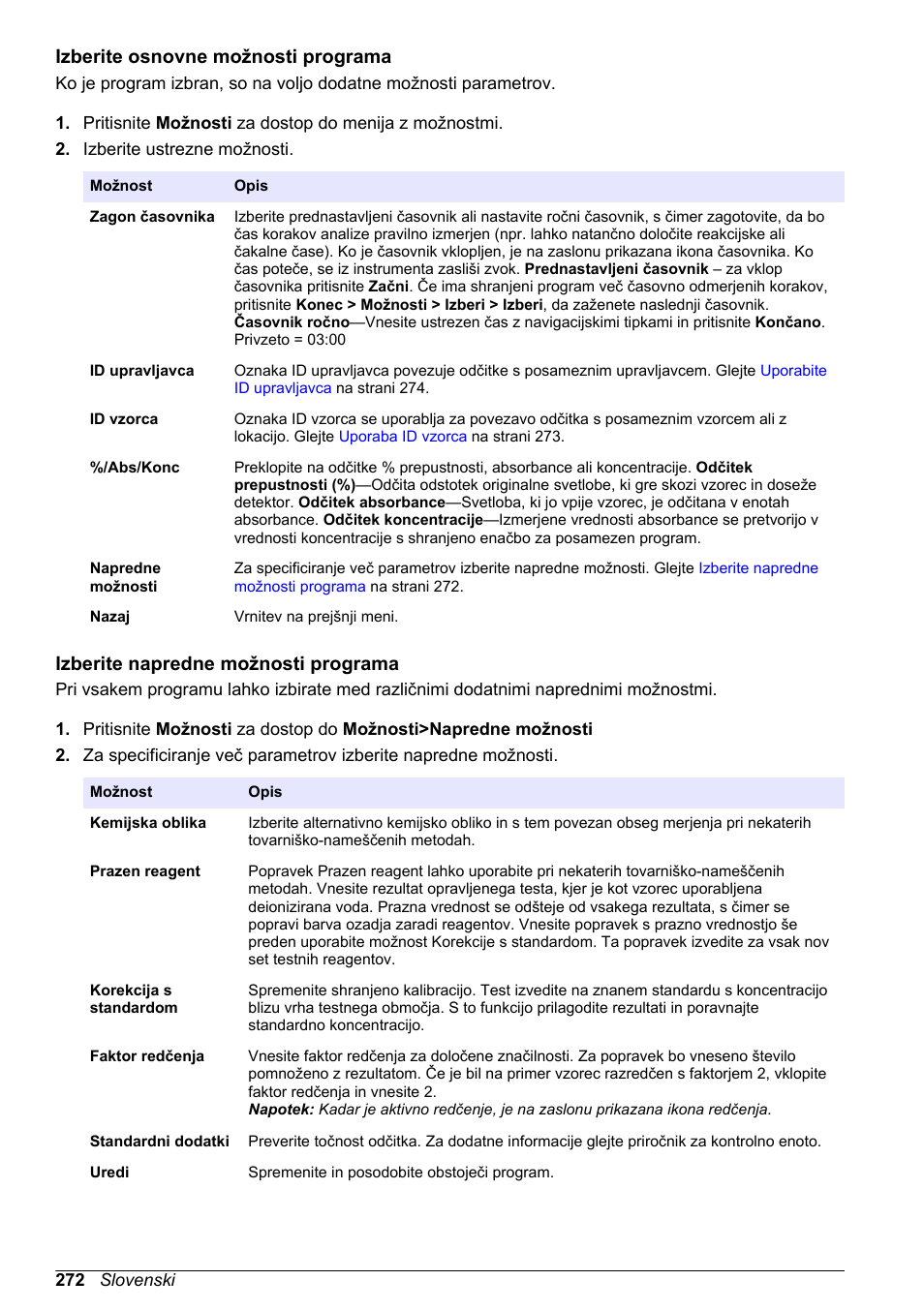 Izberite osnovne možnosti programa, Izberite napredne možnosti programa | Hach-Lange DR1900 Basic User Manual User Manual | Page 272 / 318