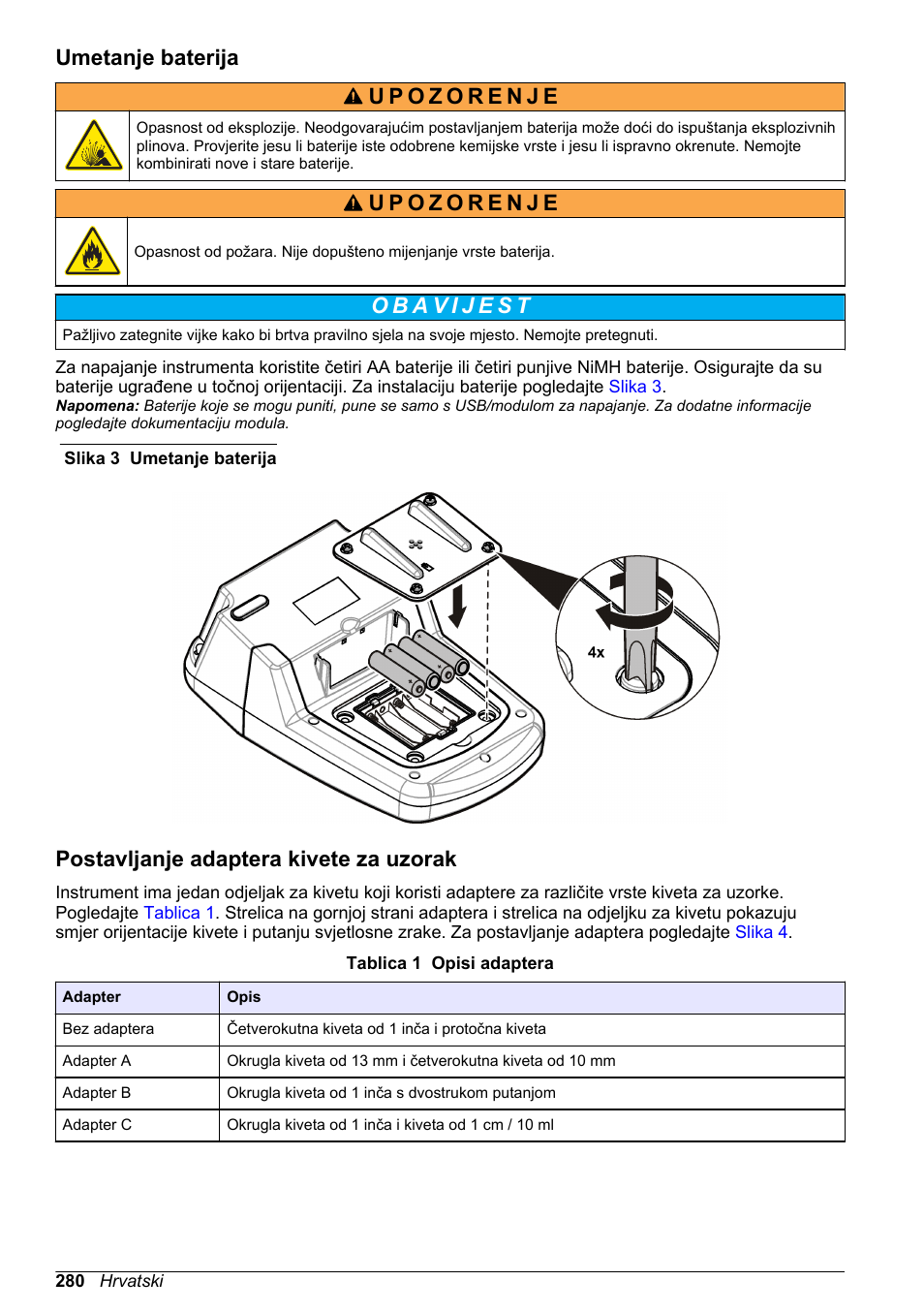 Umetanje baterija, Postavljanje adaptera kivete za uzorak | Hach-Lange DR1900 Basic User Manual User Manual | Page 280 / 318