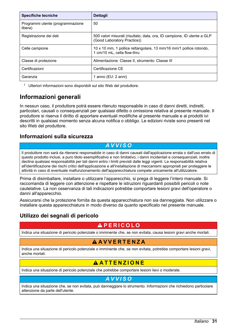 Informazioni generali, Informazioni sulla sicurezza, Utilizzo dei segnali di pericolo | Hach-Lange DR1900 Basic User Manual User Manual | Page 31 / 318