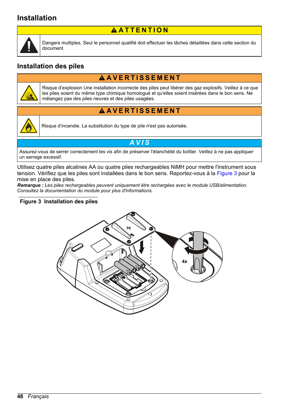 Installation, Installation des piles, A v i s | Hach-Lange DR1900 Basic User Manual User Manual | Page 48 / 318