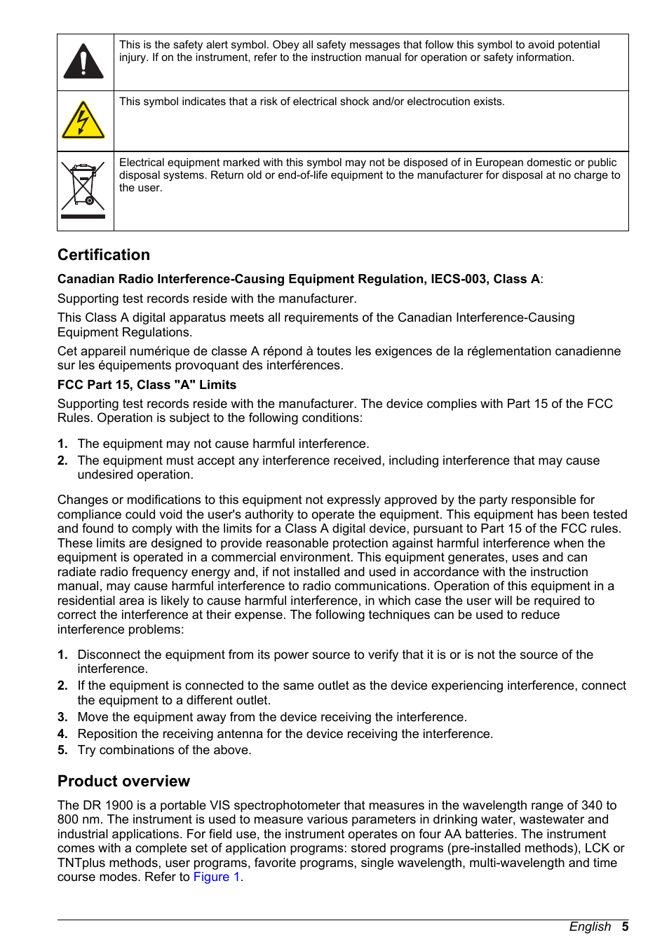 Certification, Product overview | Hach-Lange DR1900 Basic User Manual User Manual | Page 5 / 318