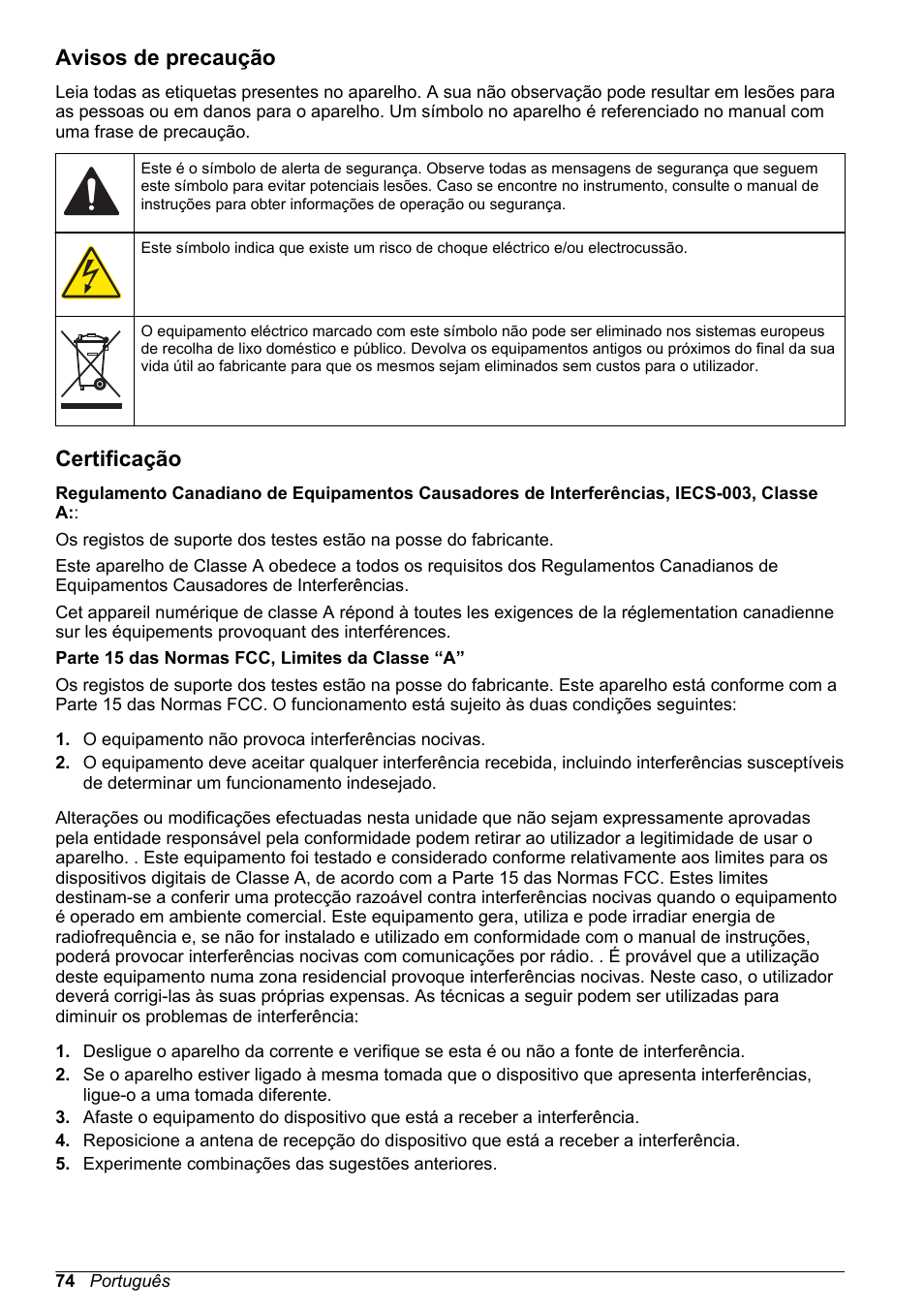 Avisos de precaução, Certificação | Hach-Lange DR1900 Basic User Manual User Manual | Page 74 / 318