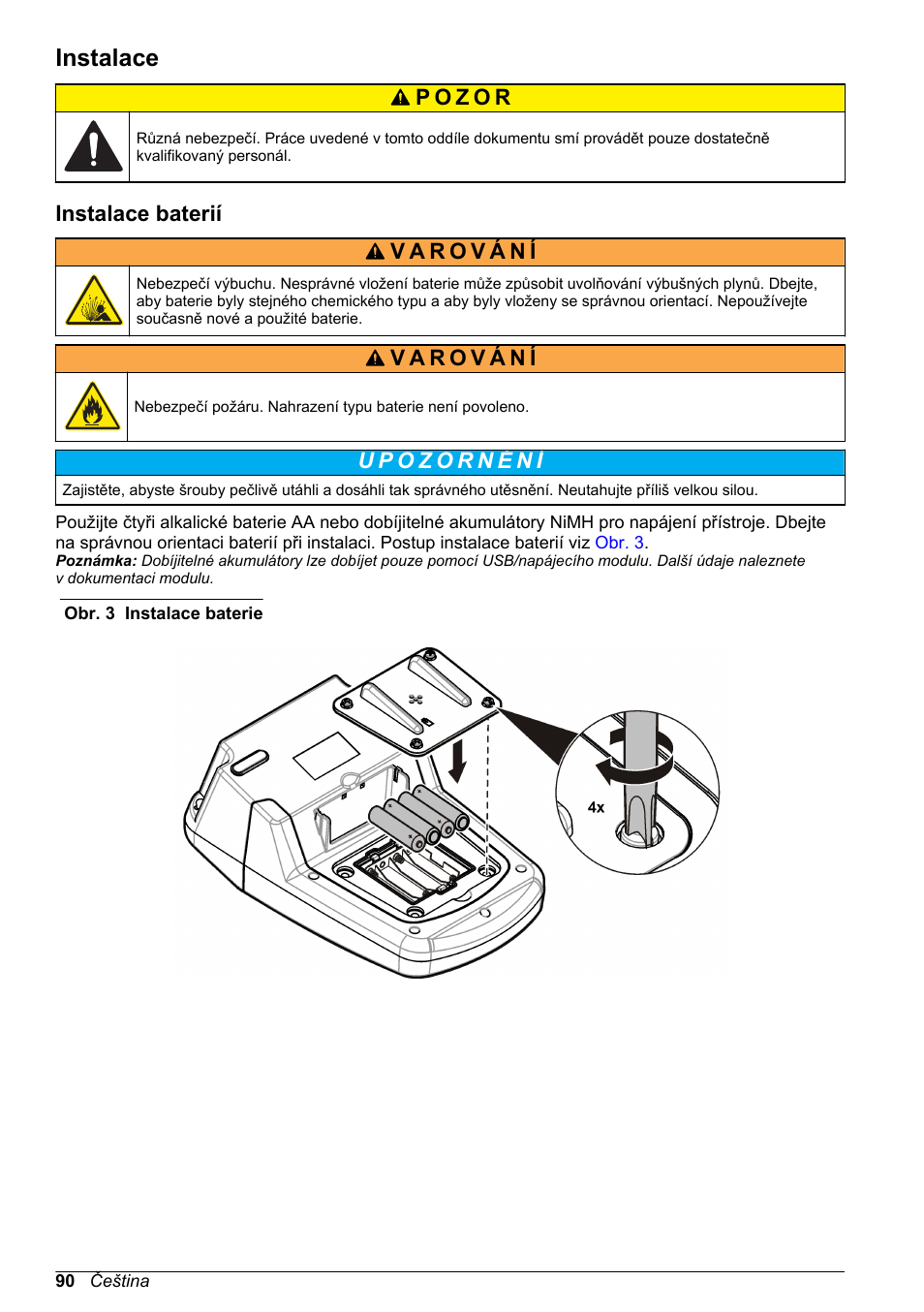 Instalace, Instalace baterií | Hach-Lange DR1900 Basic User Manual User Manual | Page 90 / 318
