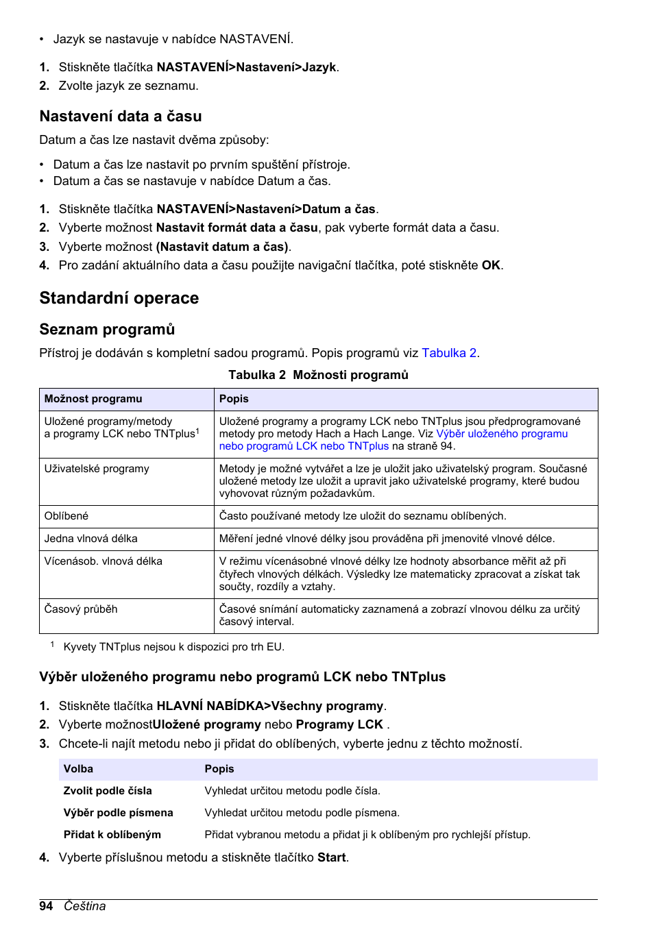 Nastavení data a času, Standardní operace, Seznam programů | Hach-Lange DR1900 Basic User Manual User Manual | Page 94 / 318