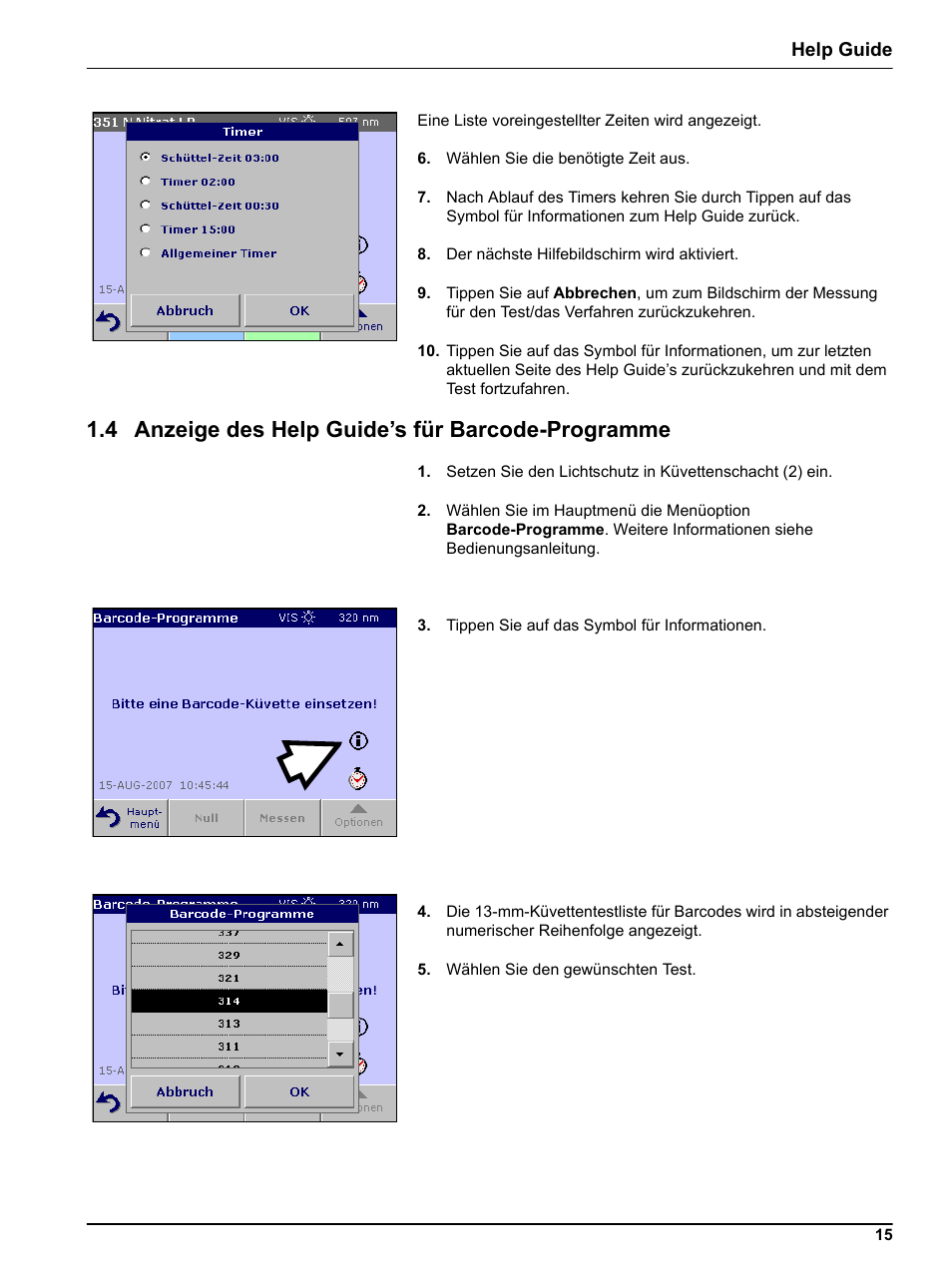 4 anzeige des help guide’s für barcode-programme, 4 anz | Hach-Lange DR 3800 Help Guide User Manual | Page 15 / 46