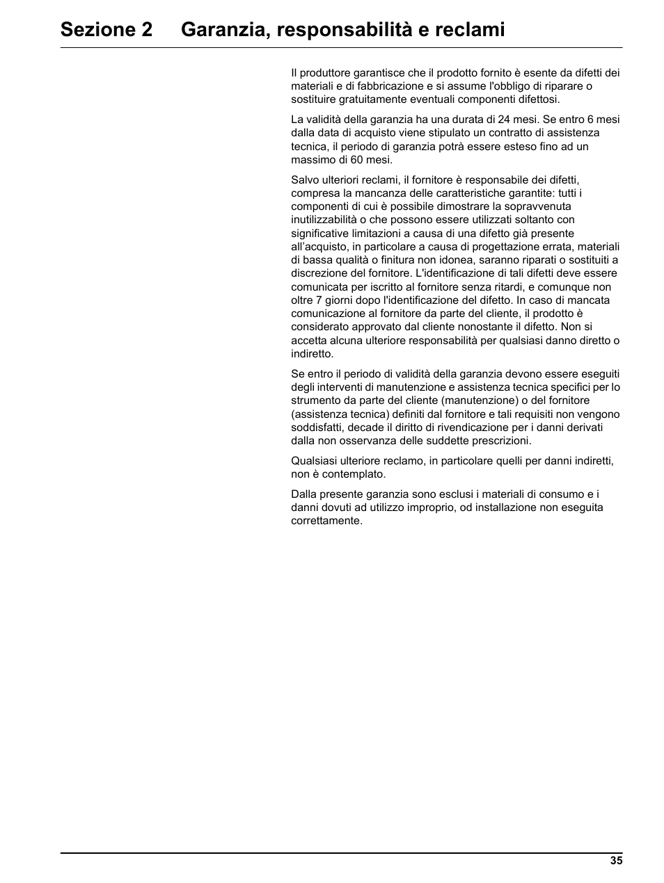 Sezione 2 garanzia, responsabilità e reclami | Hach-Lange DR 3800 Help Guide User Manual | Page 35 / 46