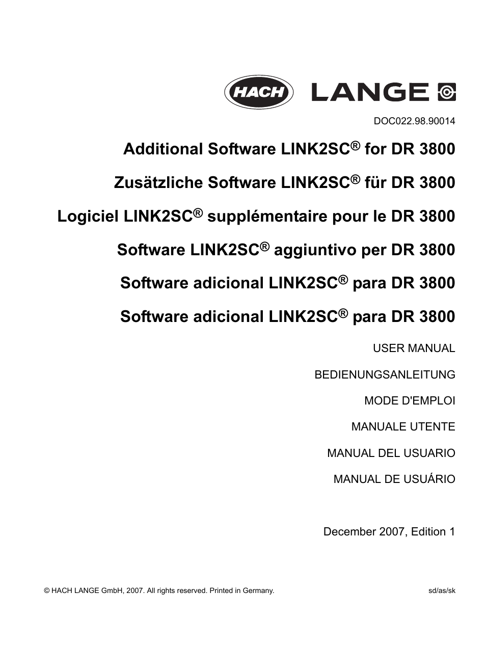 Hach-Lange DR 3800 Additional Software LINK2SC User Manual | 148 pages