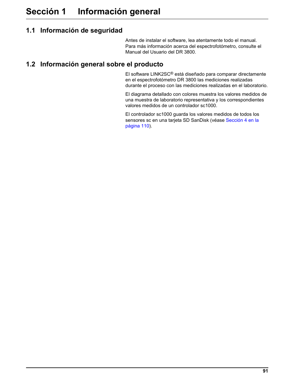 Sección 1 información general, 1 información de seguridad, 2 información general sobre el producto | Hach-Lange DR 3800 Additional Software LINK2SC User Manual | Page 103 / 148