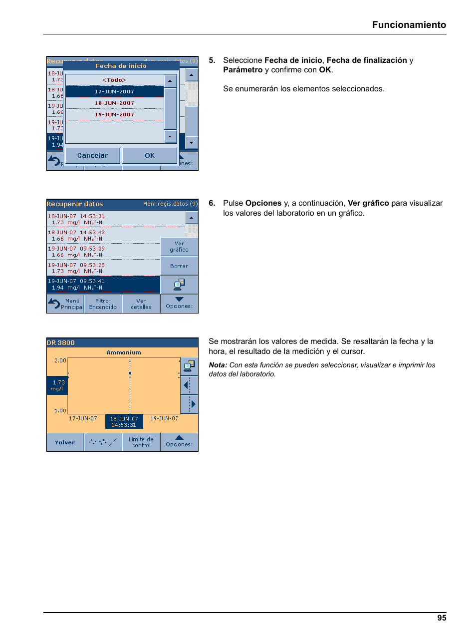Funcionamiento | Hach-Lange DR 3800 Additional Software LINK2SC User Manual | Page 107 / 148