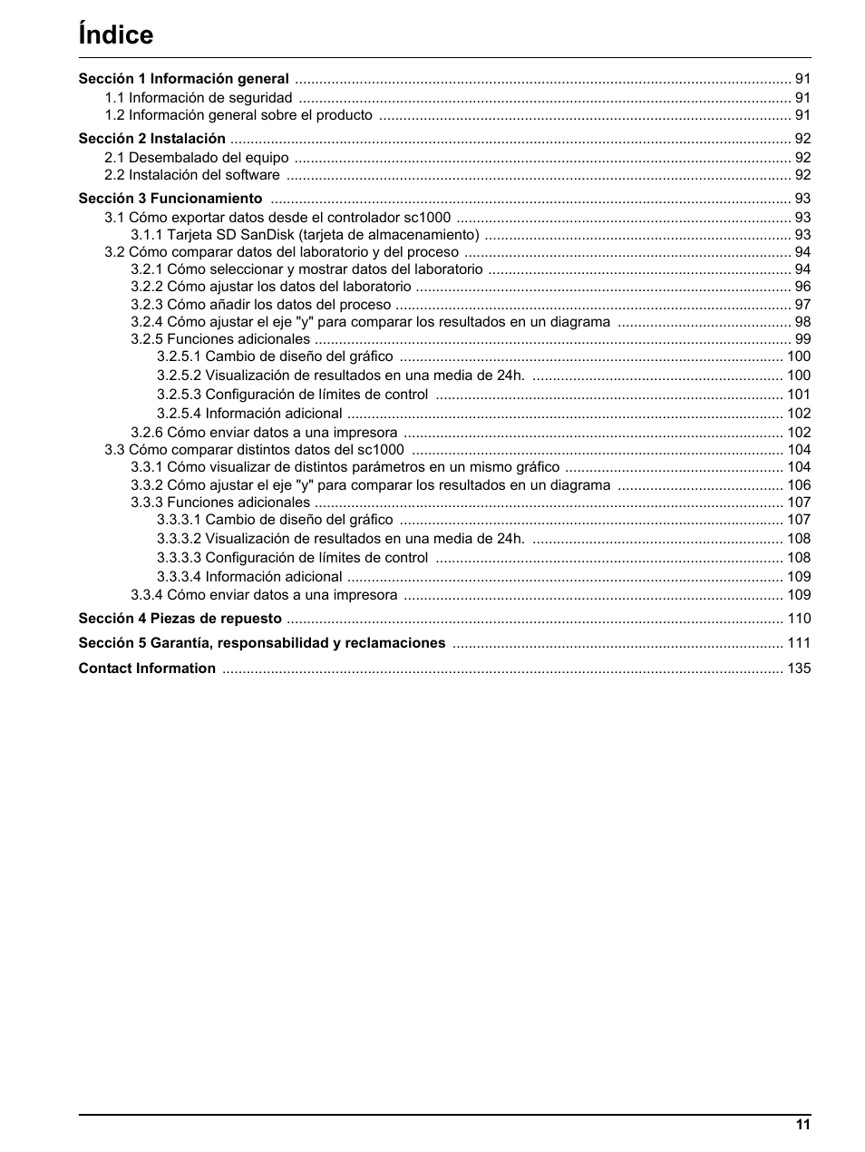Índice | Hach-Lange DR 3800 Additional Software LINK2SC User Manual | Page 11 / 148