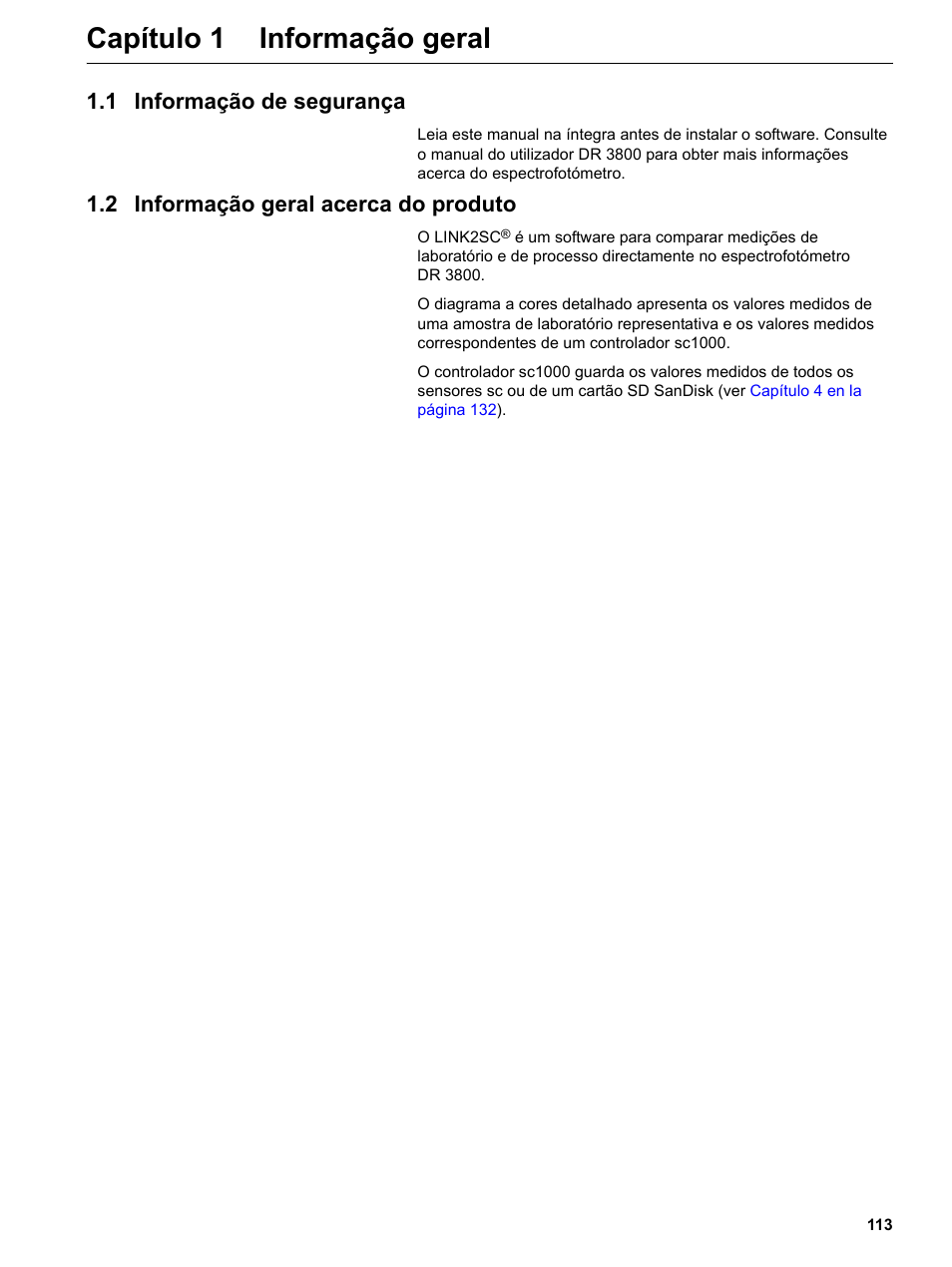 Capítulo 1 informação geral, 1 informação de segurança, 2 informação geral acerca do produto | Hach-Lange DR 3800 Additional Software LINK2SC User Manual | Page 125 / 148