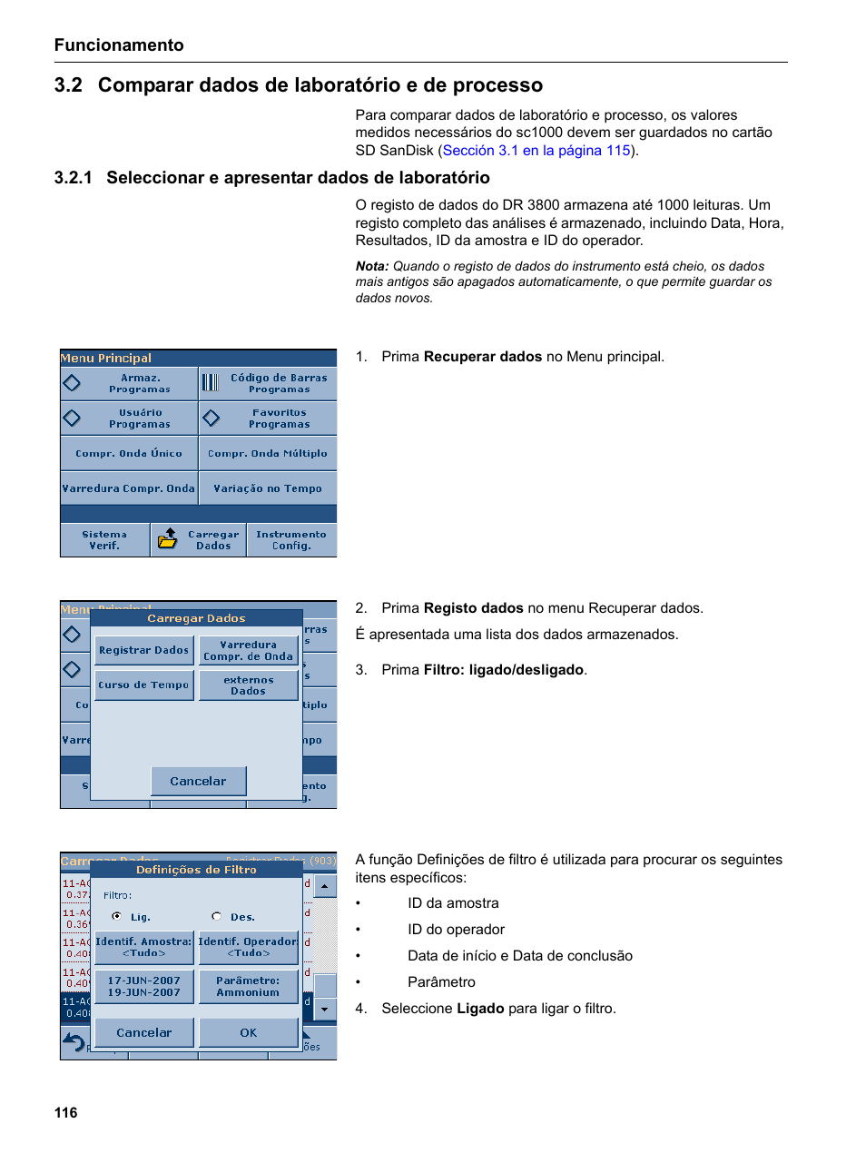 2 comparar dados de laboratório e de processo, 1 seleccionar e apresentar dados de laboratório | Hach-Lange DR 3800 Additional Software LINK2SC User Manual | Page 128 / 148