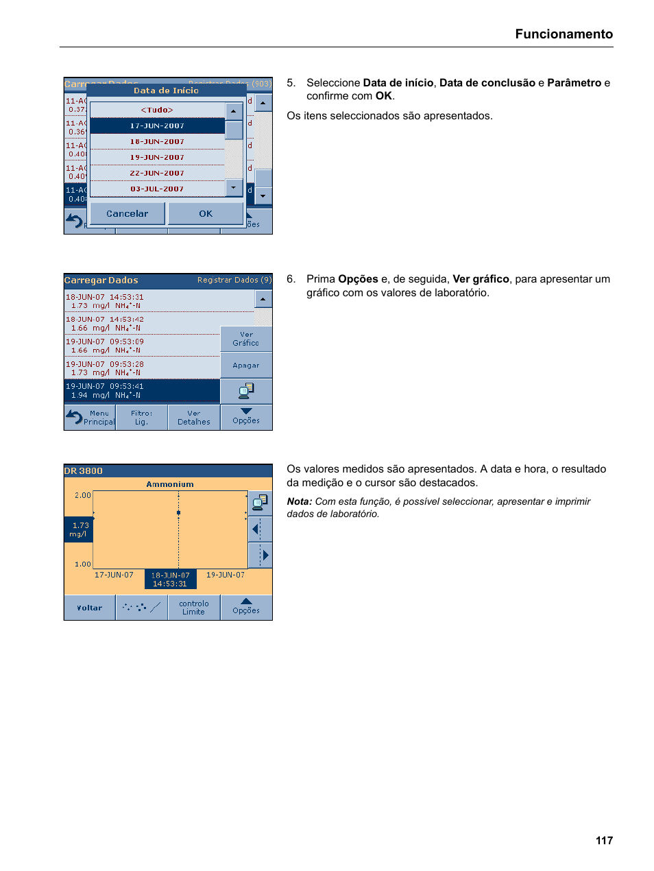 Funcionamento | Hach-Lange DR 3800 Additional Software LINK2SC User Manual | Page 129 / 148