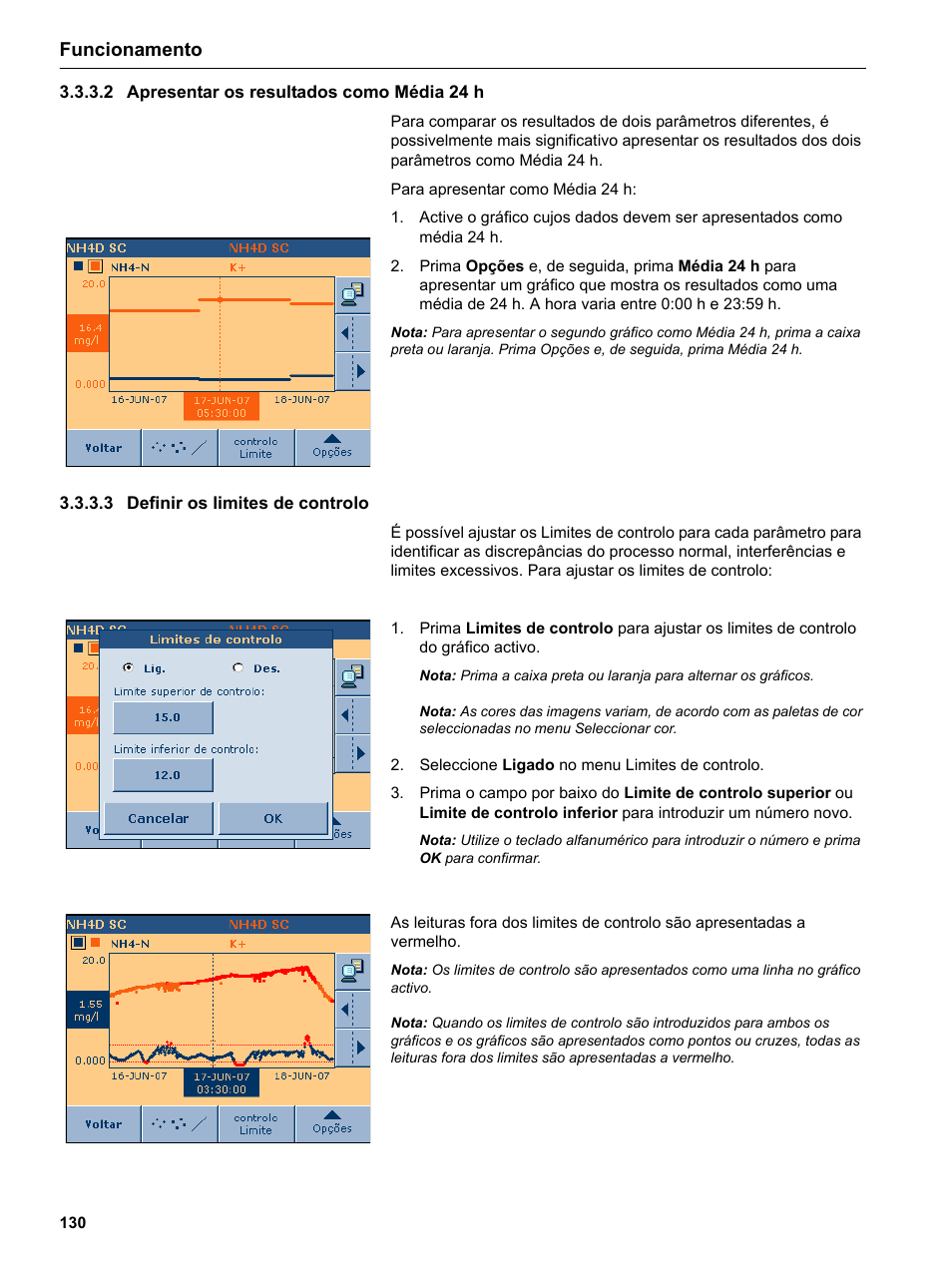 2 apresentar os resultados como média 24 h, 3 definir os limites de controlo, Funcionamento | Hach-Lange DR 3800 Additional Software LINK2SC User Manual | Page 142 / 148