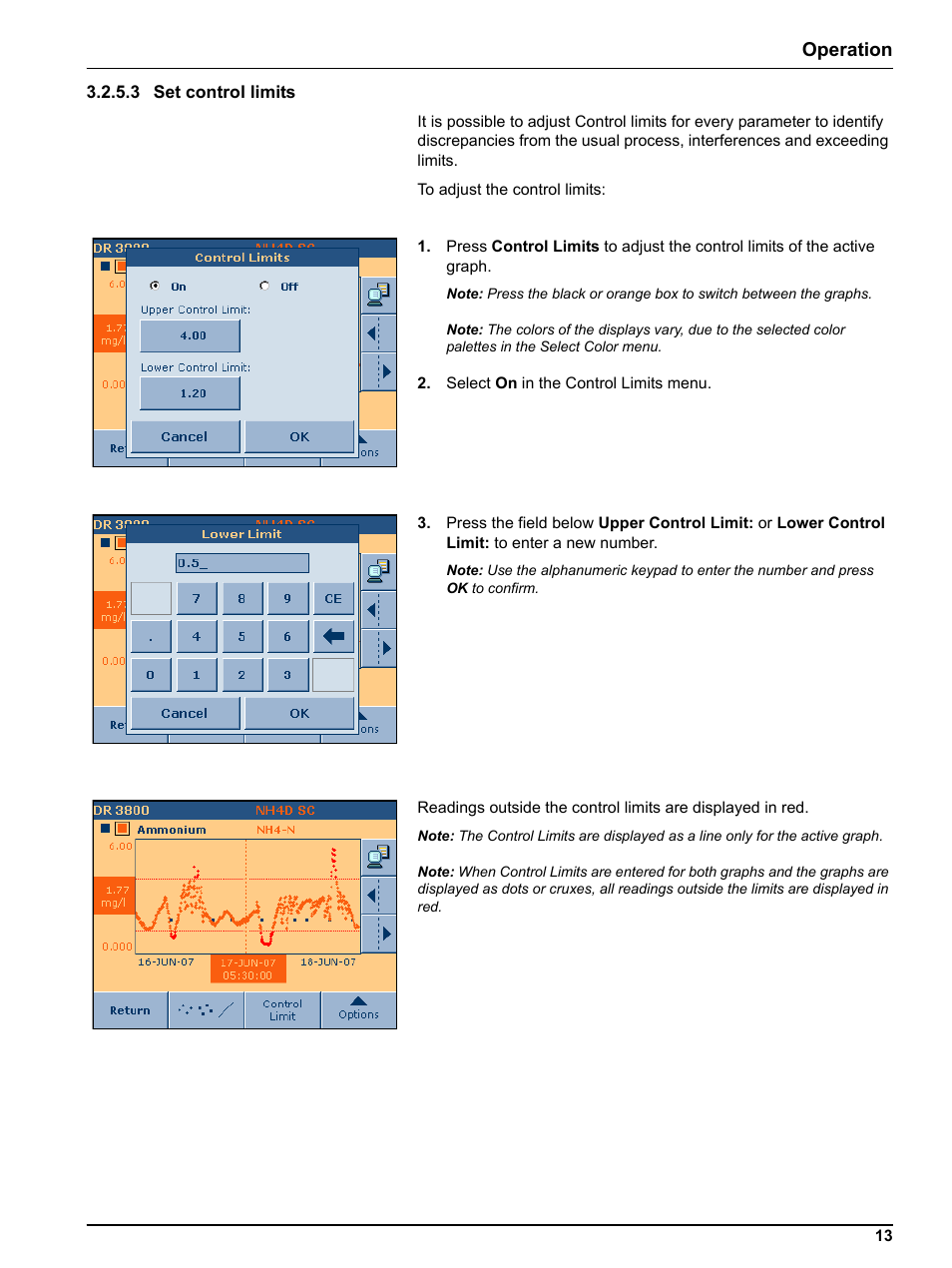 3 set control limits, Operation | Hach-Lange DR 3800 Additional Software LINK2SC User Manual | Page 25 / 148