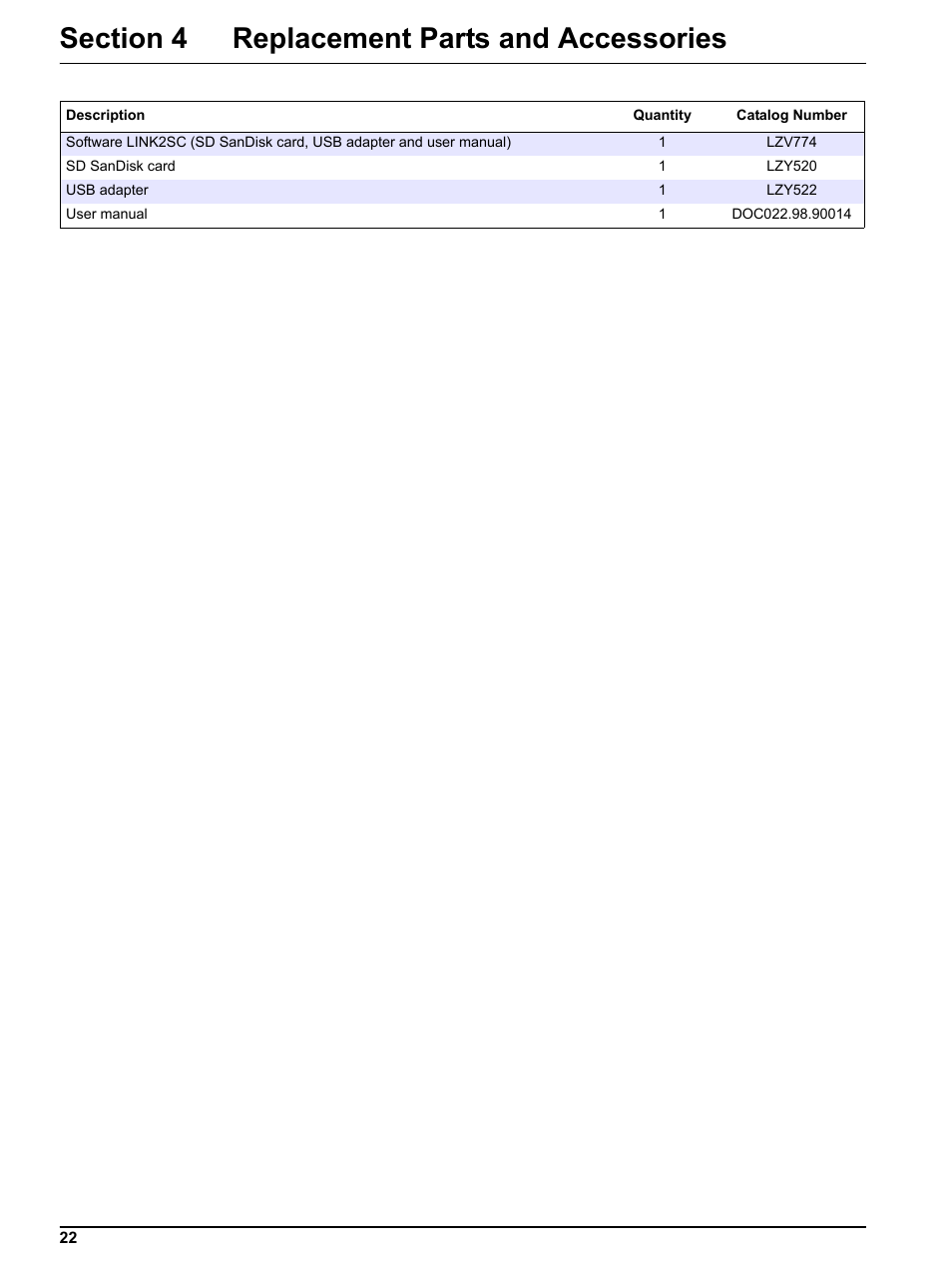 Section 4 replacement parts and accessories | Hach-Lange DR 3800 Additional Software LINK2SC User Manual | Page 34 / 148
