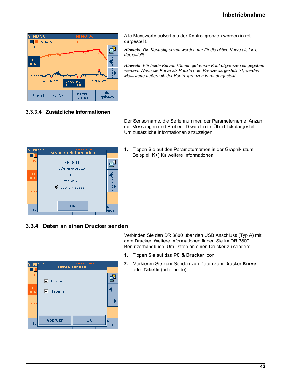 4 zusätzliche informationen, 4 daten an einen drucker senden | Hach-Lange DR 3800 Additional Software LINK2SC User Manual | Page 55 / 148