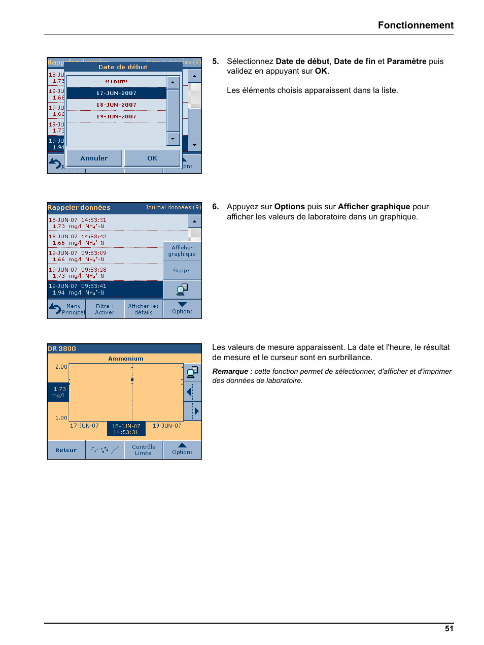 Fonctionnement | Hach-Lange DR 3800 Additional Software LINK2SC User Manual | Page 63 / 148