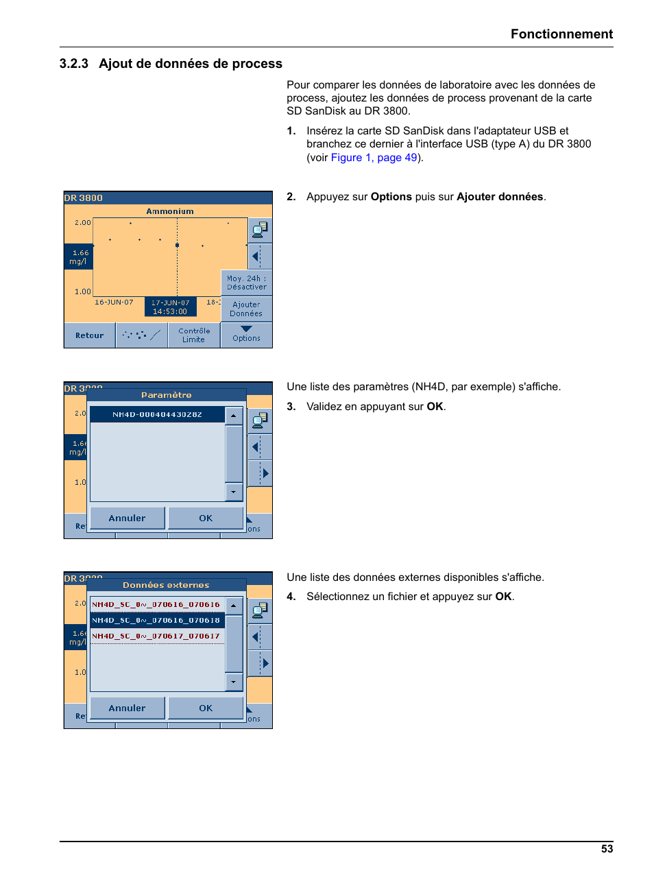 3 ajout de données de process | Hach-Lange DR 3800 Additional Software LINK2SC User Manual | Page 65 / 148