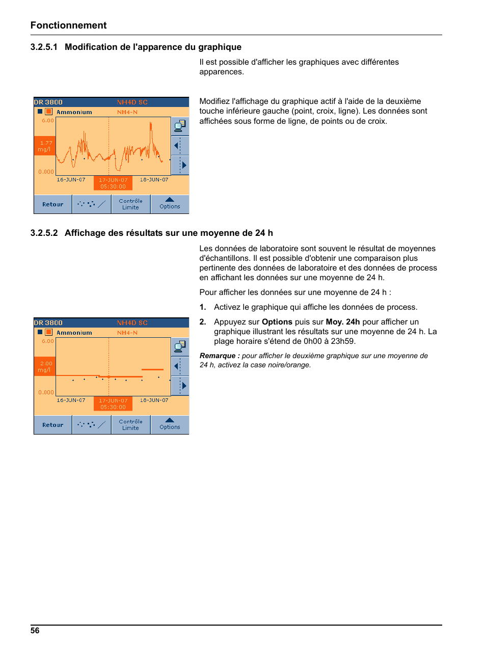 1 modification de l'apparence du graphique, 2 affichage des résultats sur une moyenne de 24 h | Hach-Lange DR 3800 Additional Software LINK2SC User Manual | Page 68 / 148