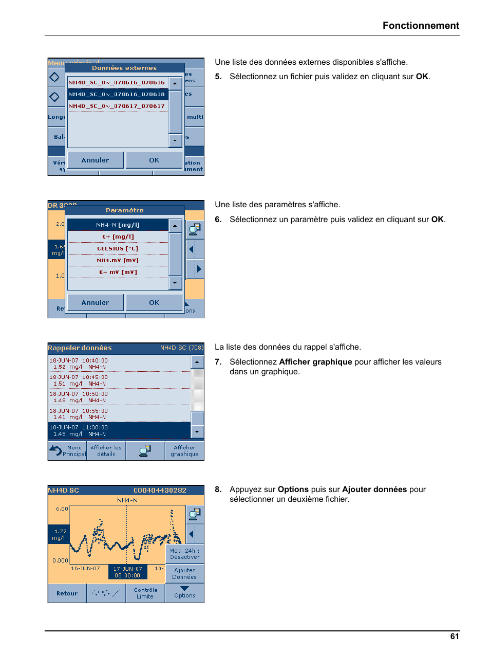 Fonctionnement | Hach-Lange DR 3800 Additional Software LINK2SC User Manual | Page 73 / 148