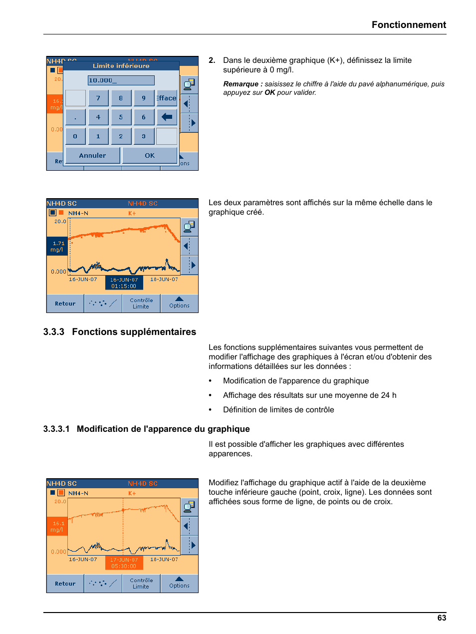 3 fonctions supplémentaires, 1 modification de l'apparence du graphique, Fonctionnement | Hach-Lange DR 3800 Additional Software LINK2SC User Manual | Page 75 / 148