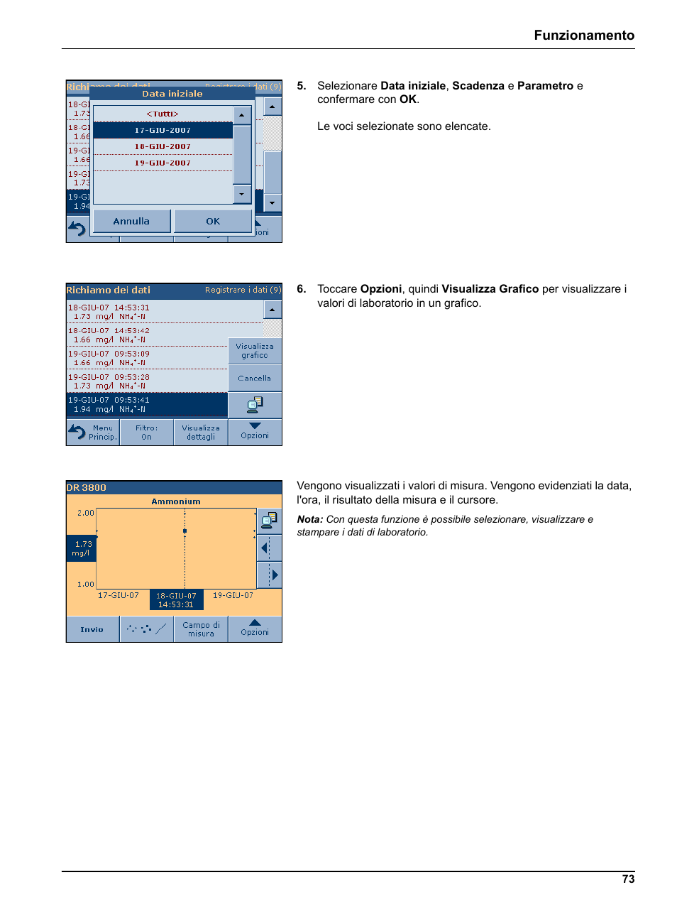 Funzionamento | Hach-Lange DR 3800 Additional Software LINK2SC User Manual | Page 85 / 148