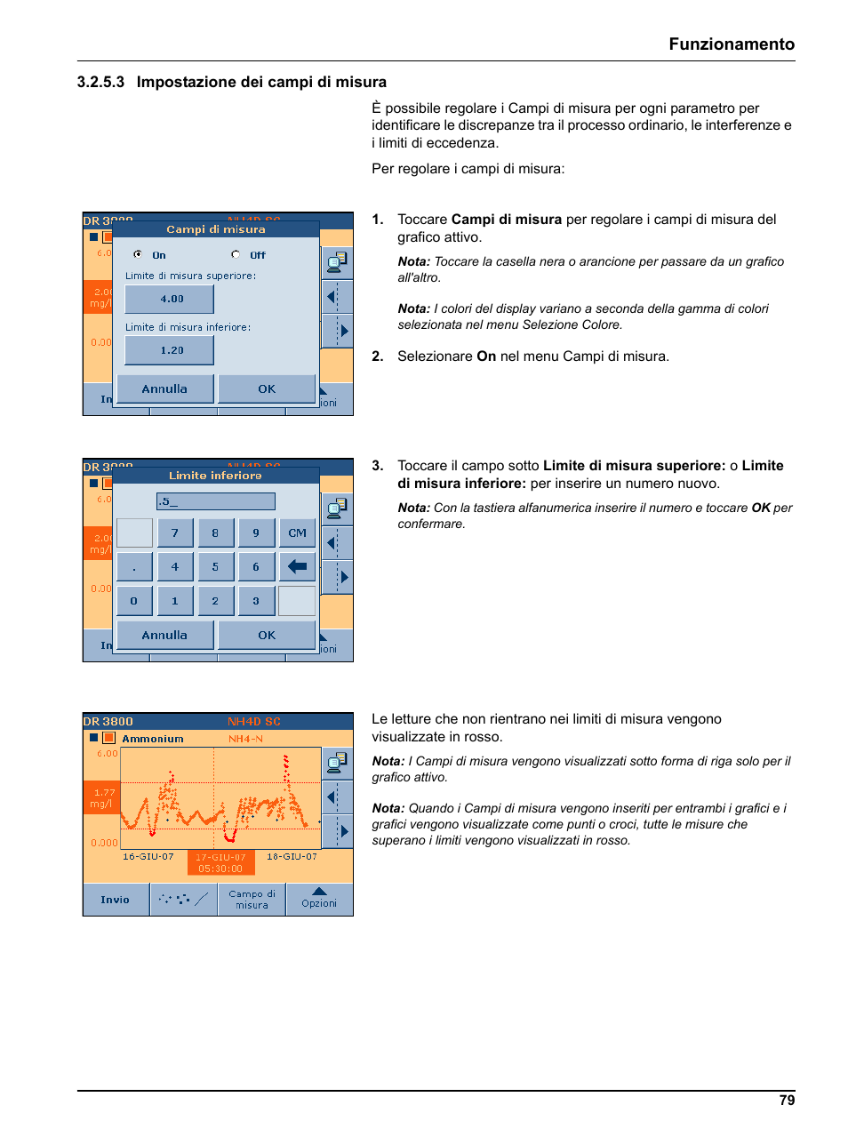 3 impostazione dei campi di misura, Funzionamento | Hach-Lange DR 3800 Additional Software LINK2SC User Manual | Page 91 / 148