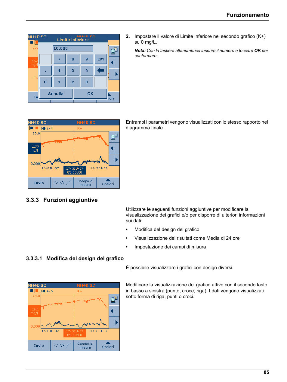3 funzioni aggiuntive, 1 modifica del design del grafico, Funzionamento | Hach-Lange DR 3800 Additional Software LINK2SC User Manual | Page 97 / 148