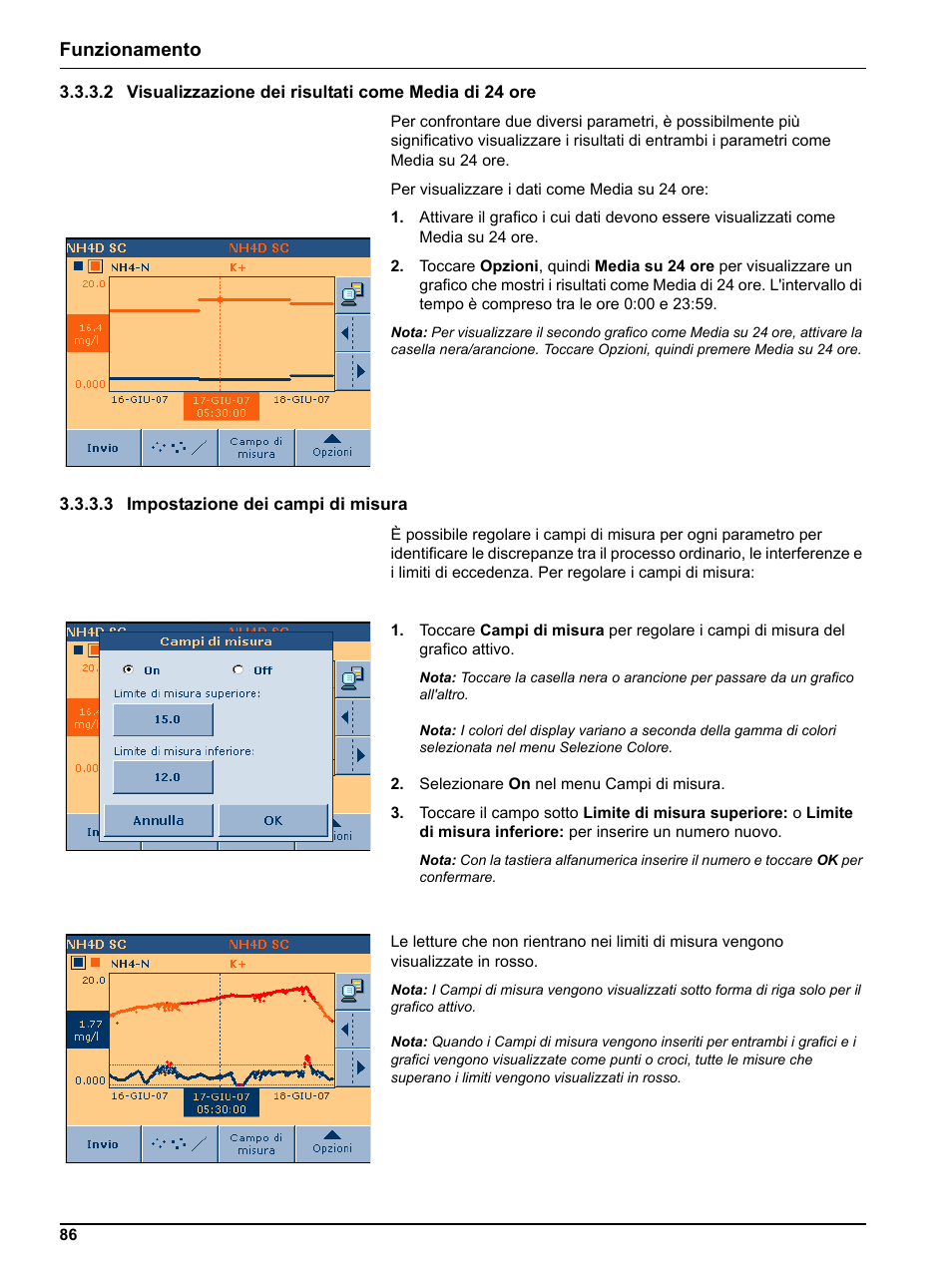 3 impostazione dei campi di misura, Funzionamento | Hach-Lange DR 3800 Additional Software LINK2SC User Manual | Page 98 / 148