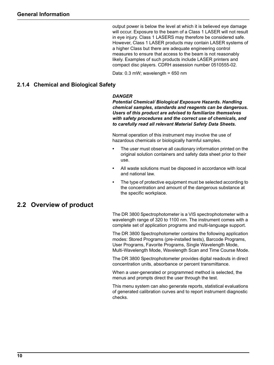 4 chemical and biological safety, 2 overview of product | Hach-Lange DR 3800 User Manual User Manual | Page 10 / 152