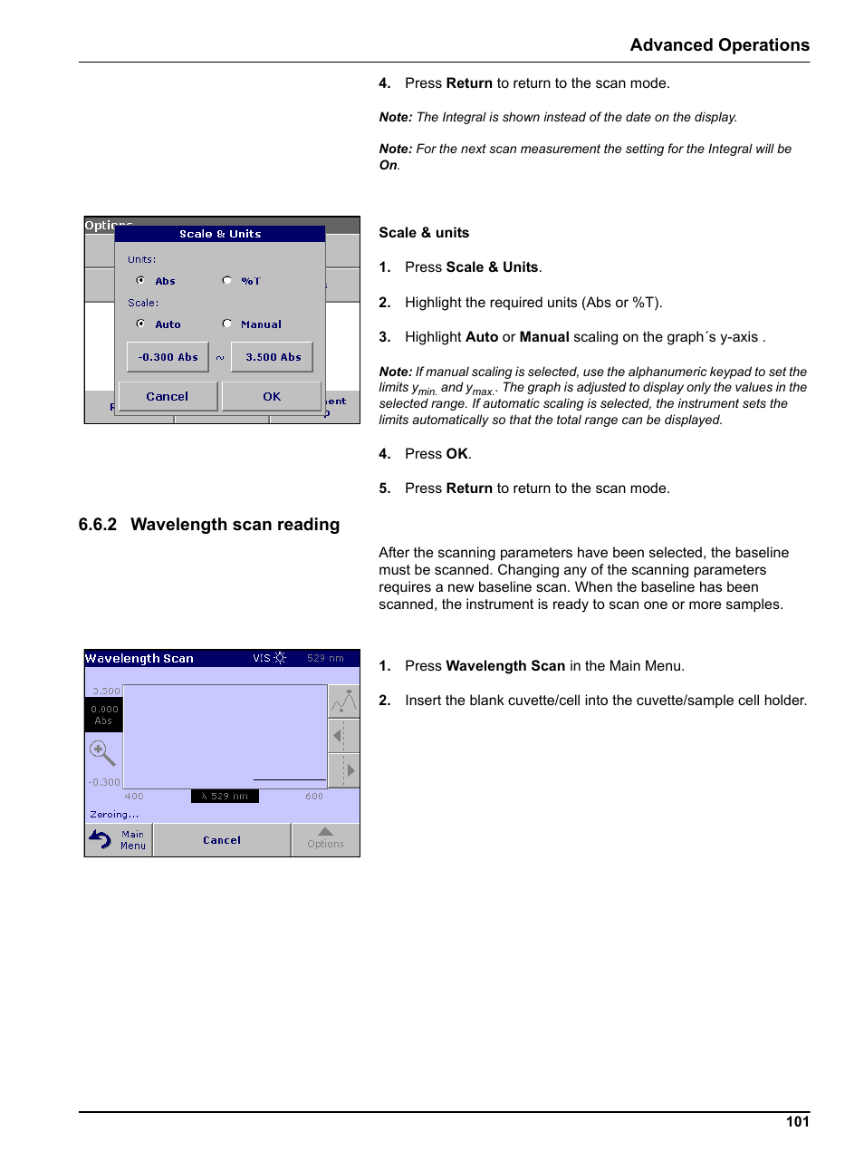 2 wavelength scan reading, Advanced operations | Hach-Lange DR 3800 User Manual User Manual | Page 101 / 152
