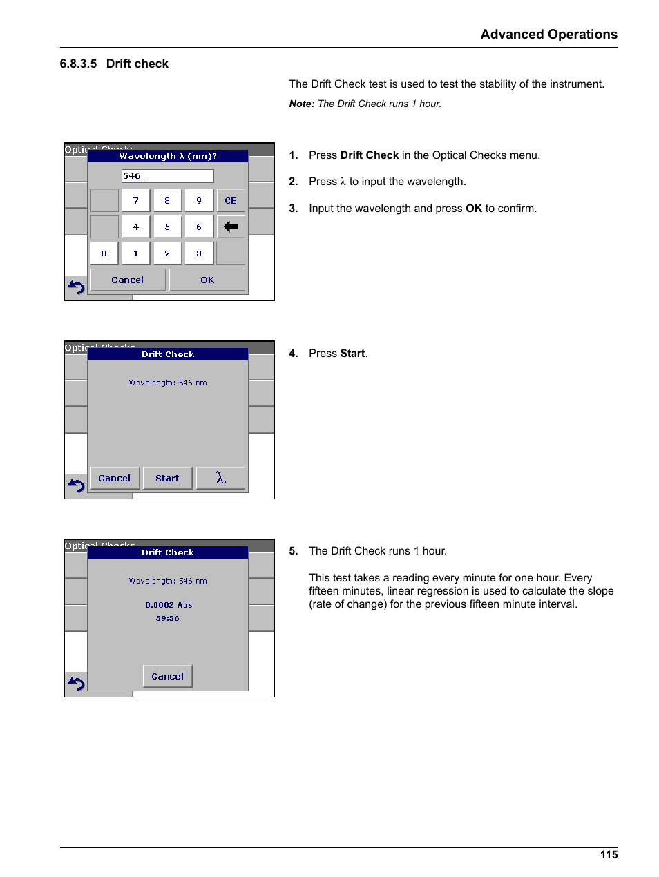 5 drift check, Advanced operations | Hach-Lange DR 3800 User Manual User Manual | Page 115 / 152