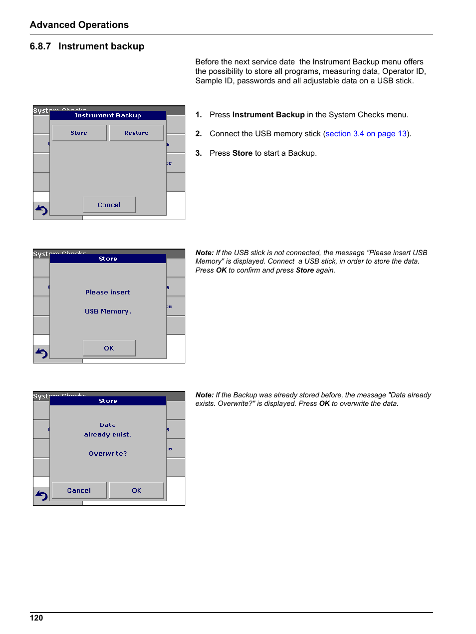 7 instrument backup, Advanced operations 6.8.7 instrument backup | Hach-Lange DR 3800 User Manual User Manual | Page 120 / 152