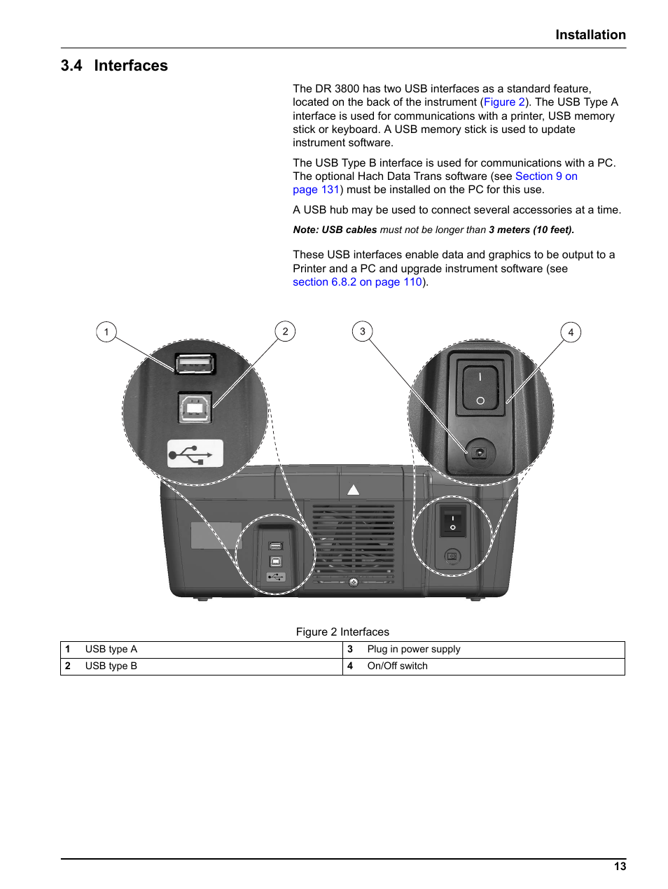 4 interfaces, Installation | Hach-Lange DR 3800 User Manual User Manual | Page 13 / 152