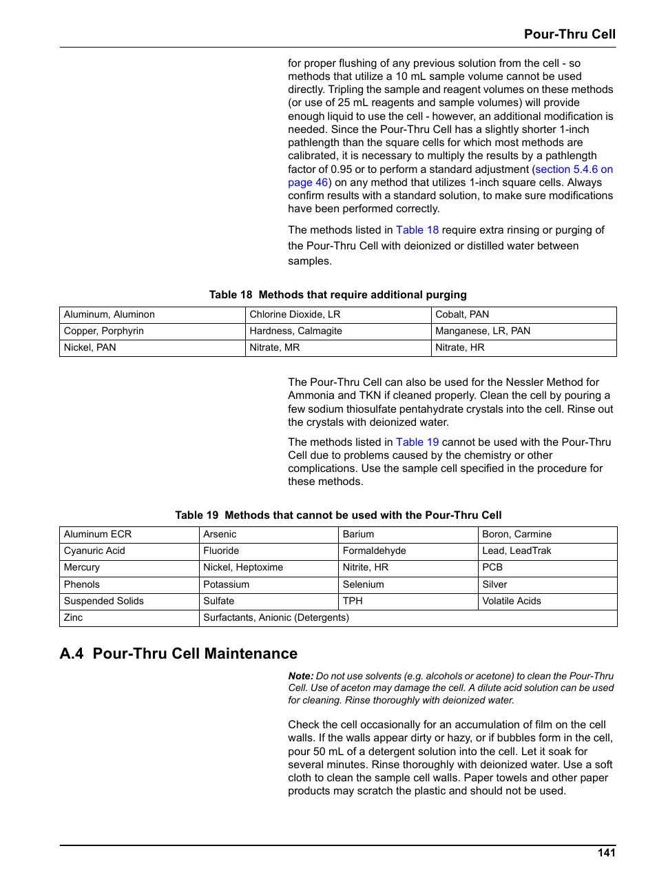A.4 pour-thru cell maintenance, Pour-thru cell | Hach-Lange DR 3800 User Manual User Manual | Page 141 / 152