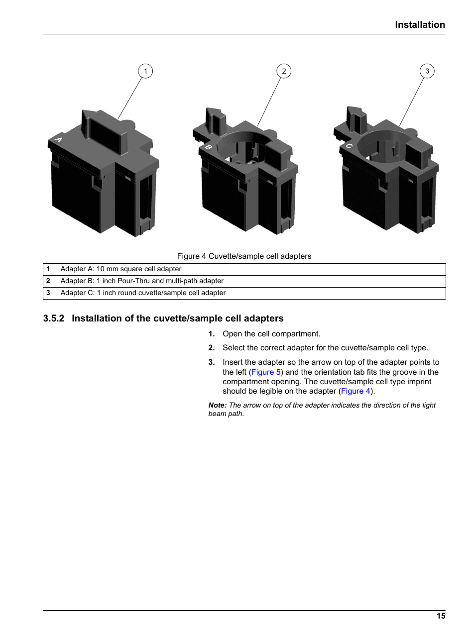 2 installation of the cuvette/sample cell adapters, 2 inst | Hach-Lange DR 3800 User Manual User Manual | Page 15 / 152