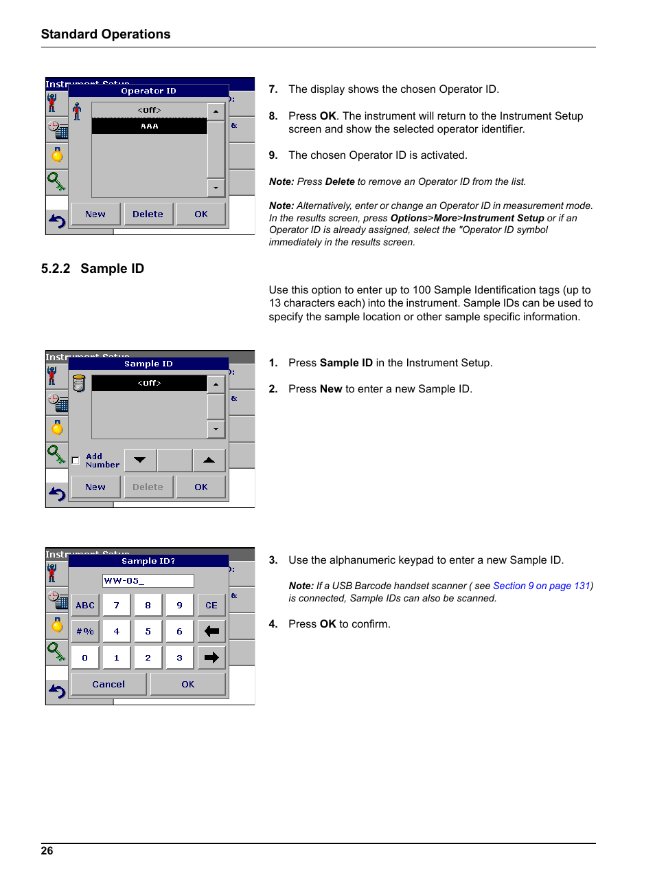 2 sample id, Standard operations | Hach-Lange DR 3800 User Manual User Manual | Page 26 / 152