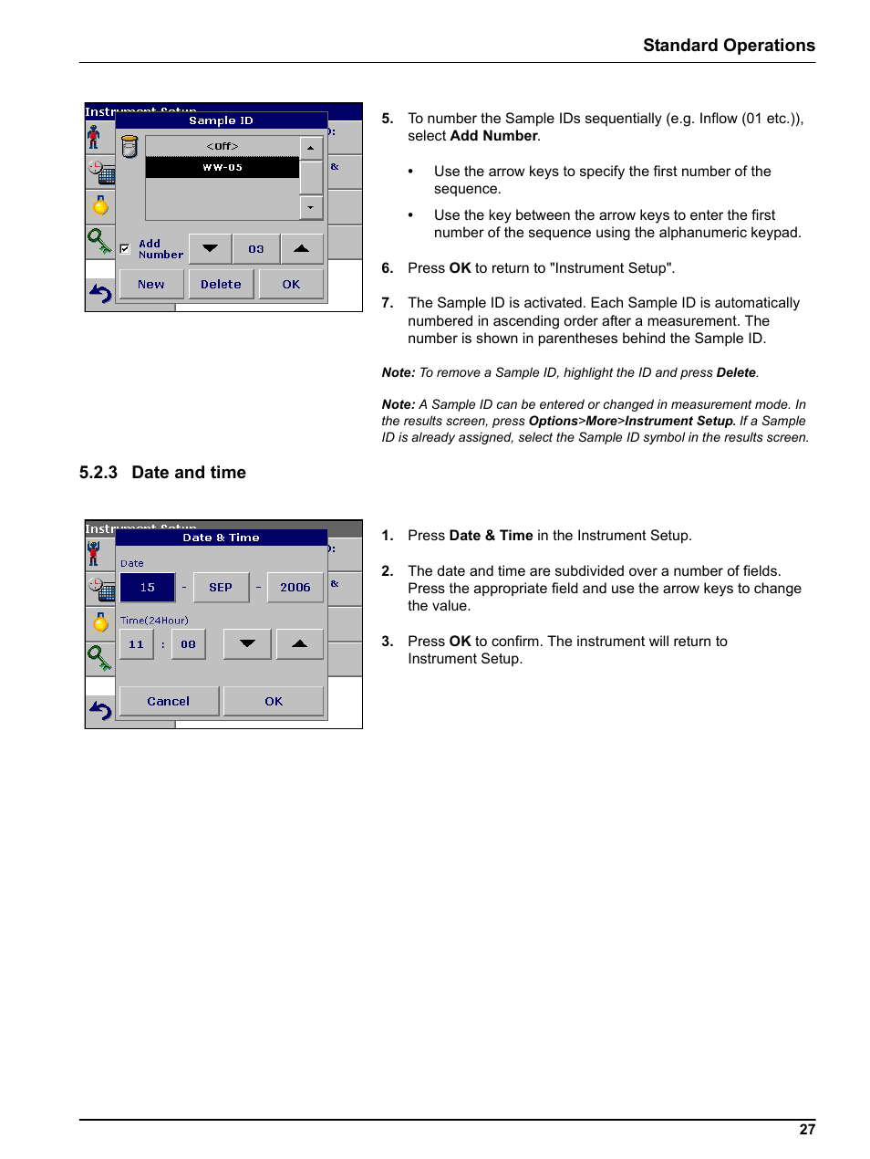 3 date and time, Standard operations | Hach-Lange DR 3800 User Manual User Manual | Page 27 / 152