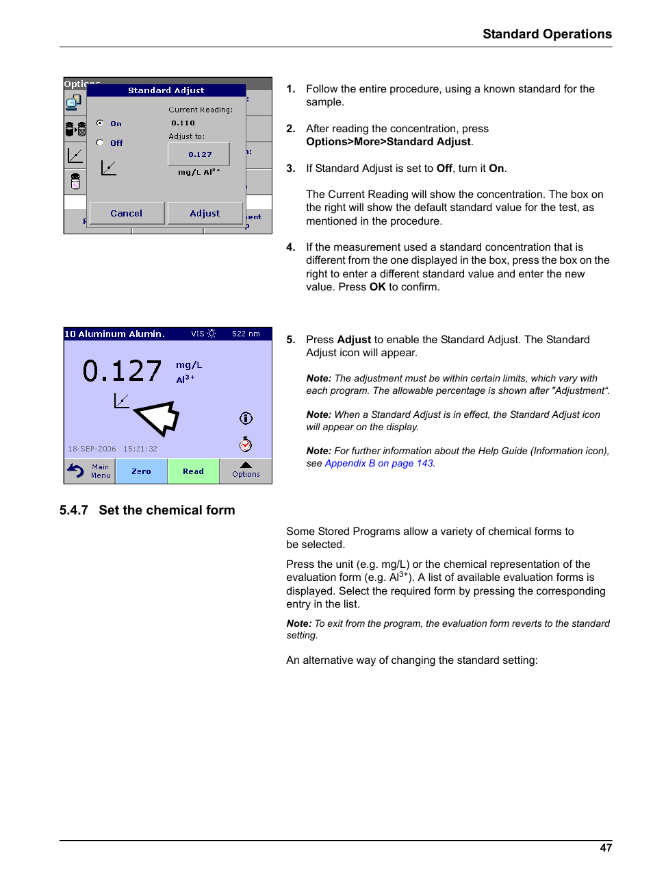 7 set the chemical form, Standard operations | Hach-Lange DR 3800 User Manual User Manual | Page 47 / 152
